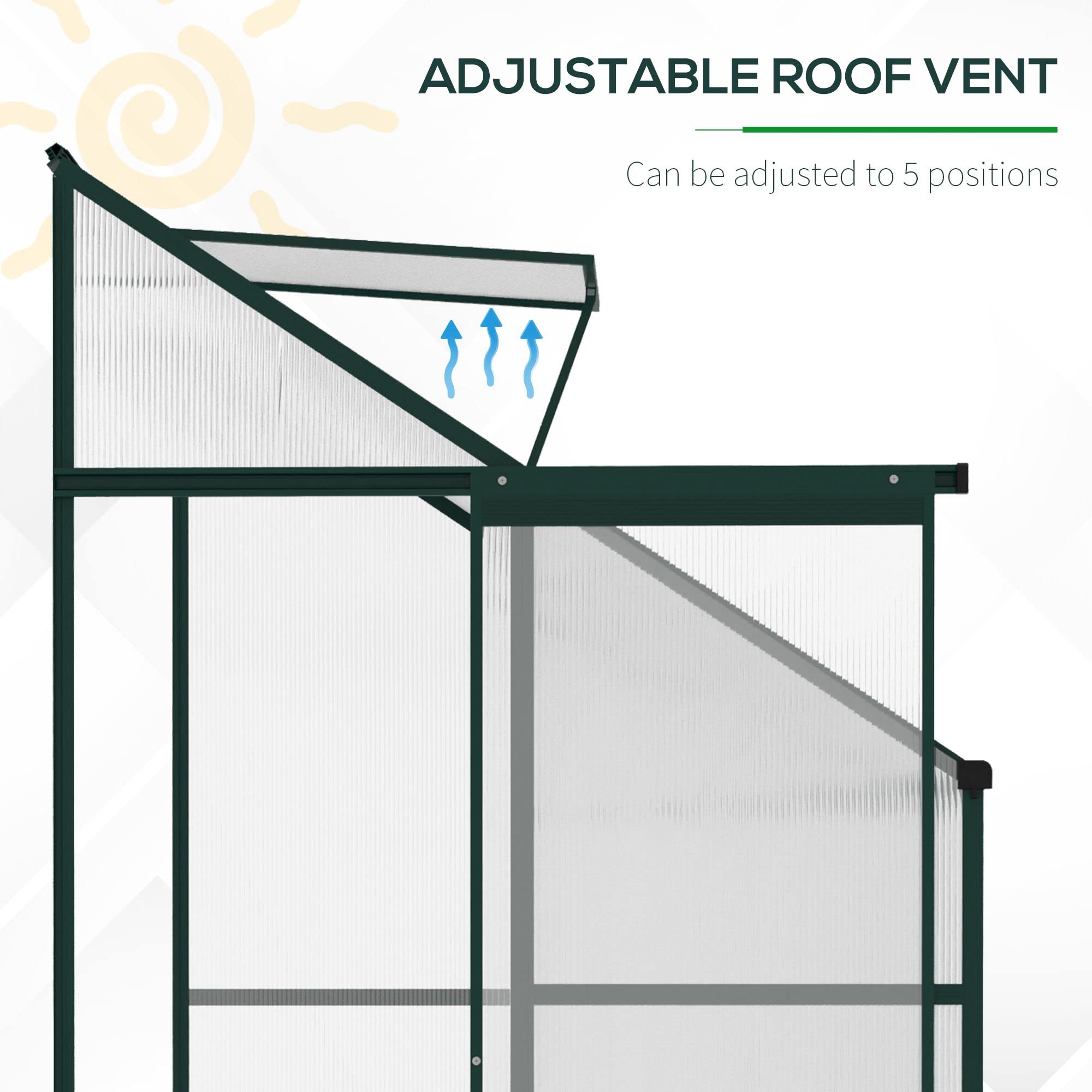 Outsunny 6x4x7 FT Walk-in Polycarbonate Greenhouse Kit with Aluminum Frame, Sliding Door & Roof Vent - Lean-to Hot House for Gardening, Plant Growing & Backyard Greenhouse - Perfect for Small Gardens, Balconies & Urban Farming