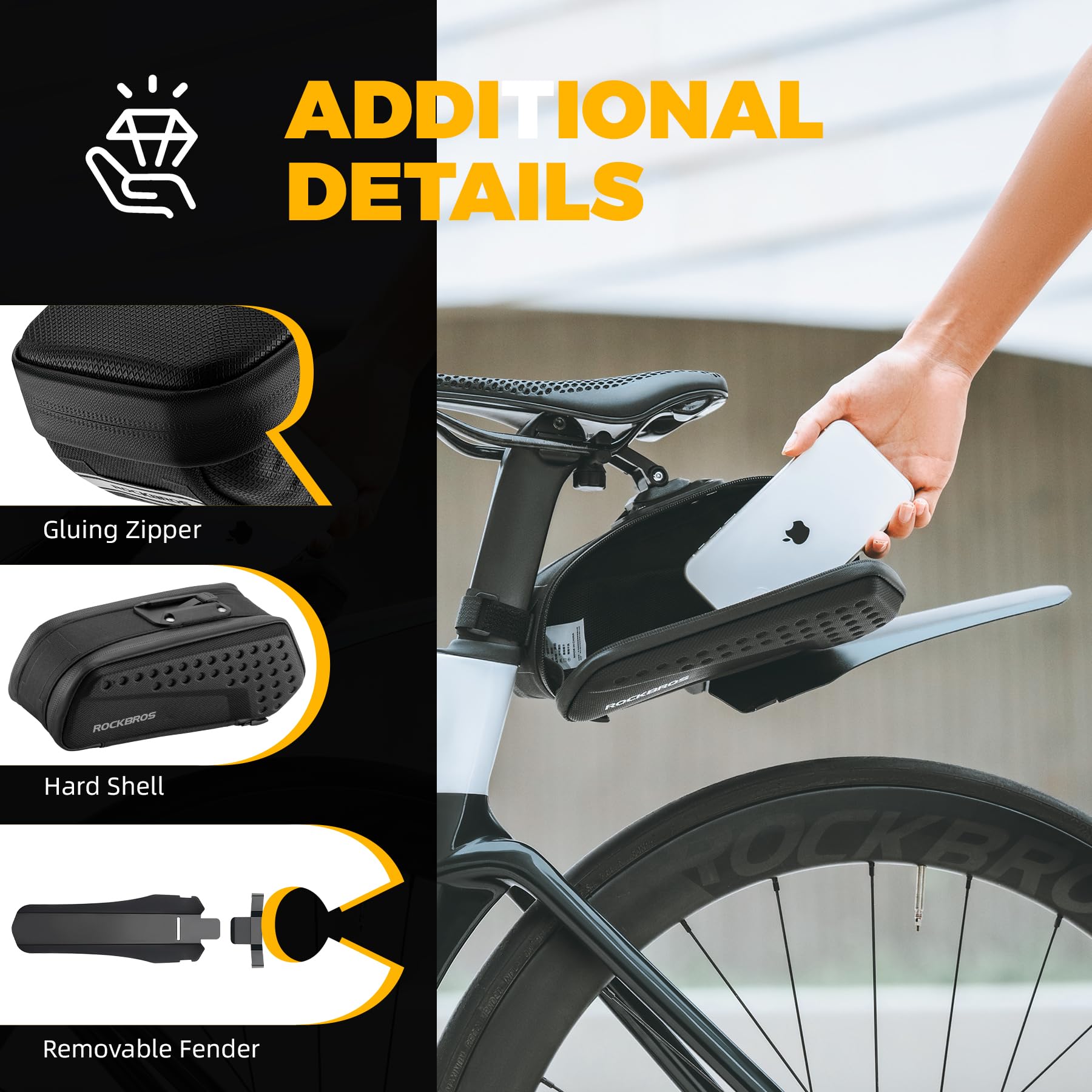 ROCKBROS 3D Hard Shell Bike Seat Bag - 1.3L Waterproof Under Saddle Storage with Quick Release for Mountain & Road Bikes | Perfect for Cycling Accessories, Tools & Phone Storage During Commutes or Outdoor Adventures
