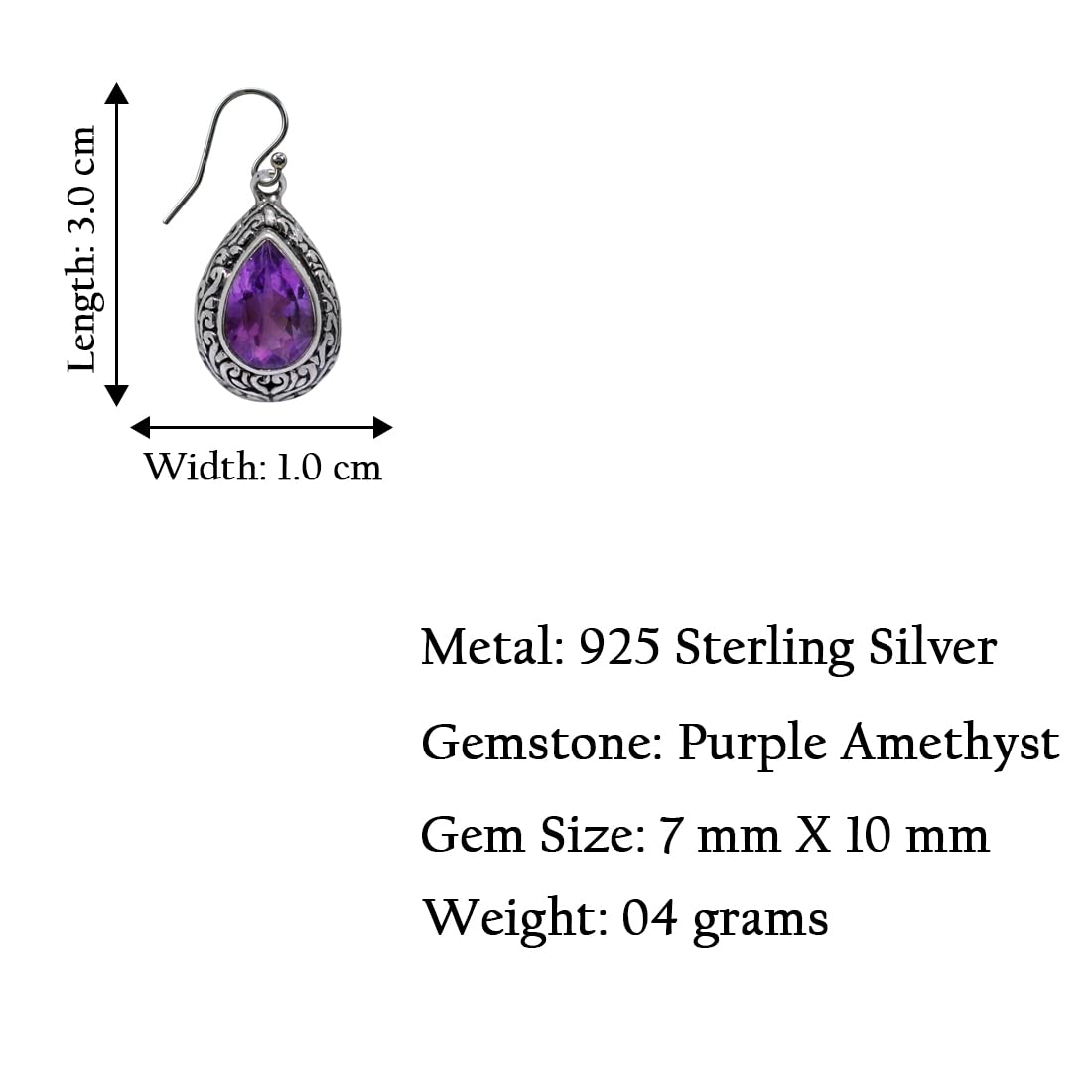 Handmade 925 Sterling Silver Purple Amethyst Gemstone Filigree Drop Dangle Earrings for Women | Unique Tribal Fashion Jewelry | Perfect for Boho Chic, Wedding & Special Occasions
