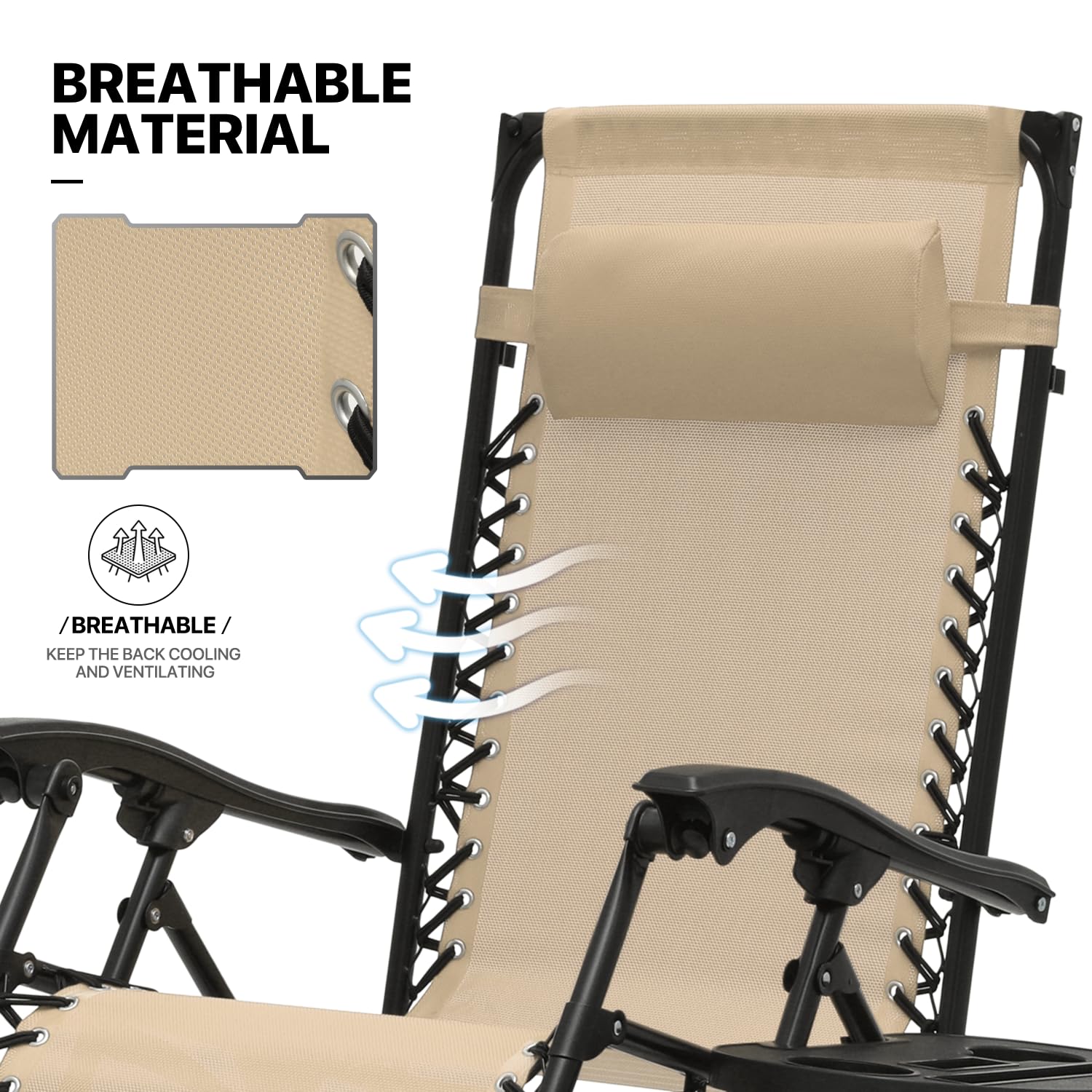 MoNiBloom Zero Gravity Lounge Chairs Set of 2 - Outdoor Reclining Patio Chairs for Adults, Foldable Beach Chairs with Adjustable Backrest - Perfect for Backyard, Poolside, Camping & Beach Relaxation (Cream)