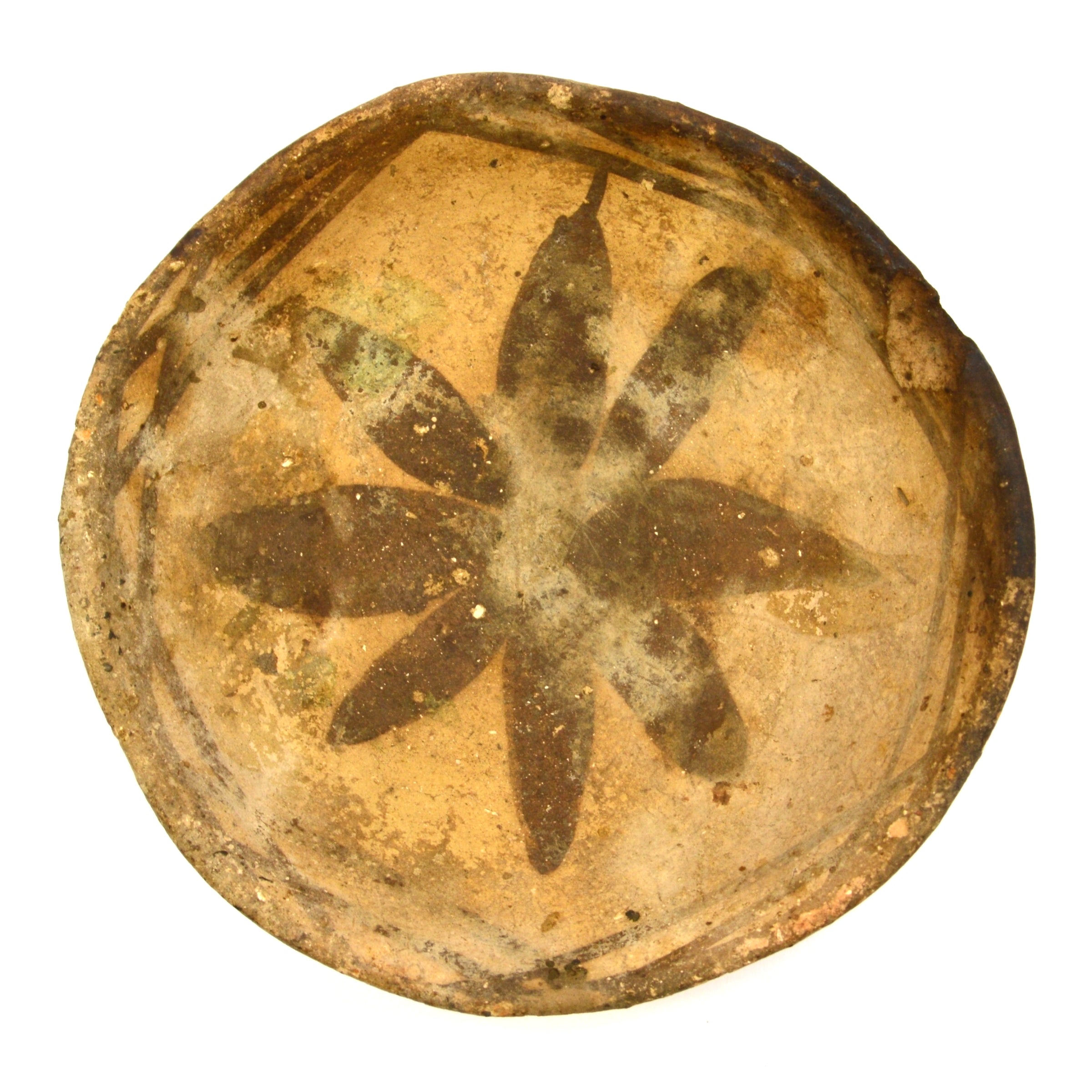 Ancient Pre-Columbian Small Pottery Dish Bowl with Flower Motif - Authentic Inca Artifact for Home Decor, Collectibles & Museum Display
