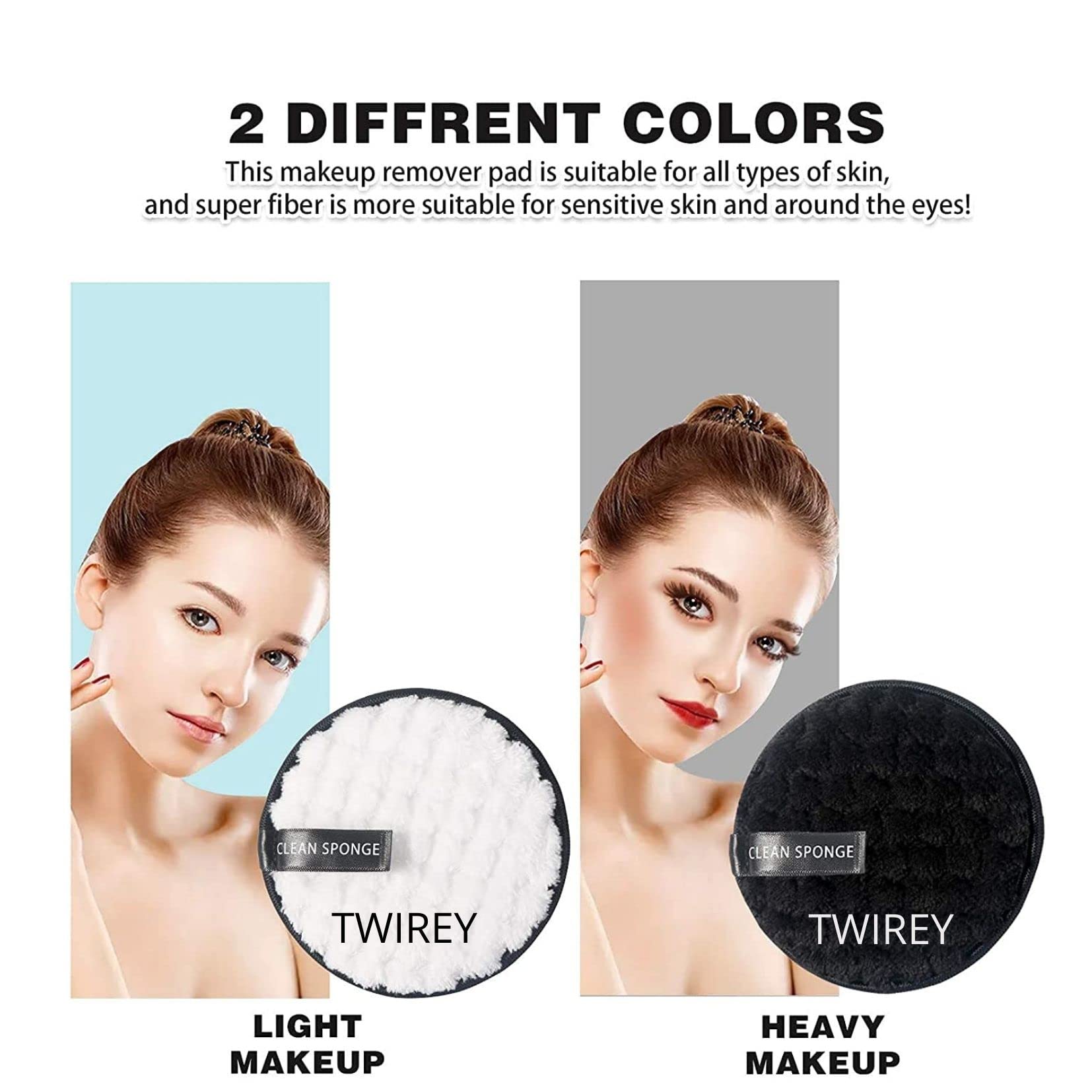 TWIREY Reusable Makeup Remover Pads - Eco-Friendly Double Sided Cotton Pads for Face Cleansing, Eyeshadow & Makeup Removal - Pack of 2 (Multicolor) - Perfect for Travel, Daily Skincare & Sustainable Beauty Routine