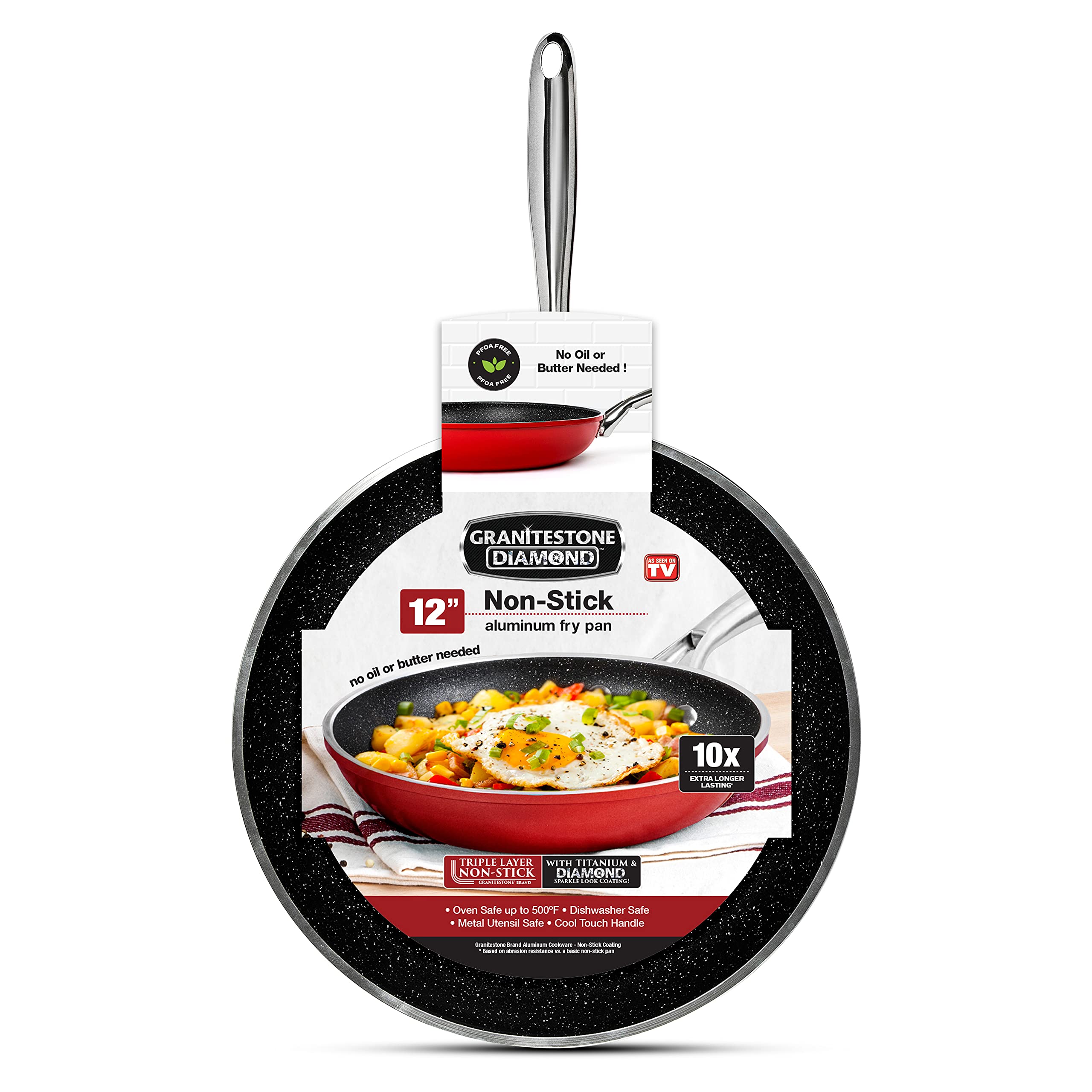 Granite Stone Cookware Set - 12-Piece Nonstick Pots and Pans Set, Red, Durable Scratch-Resistant Kitchen Cookware for Gas & Induction Stovetops - Perfect for Frying, Sautéing, Boiling & Everyday Cooking
