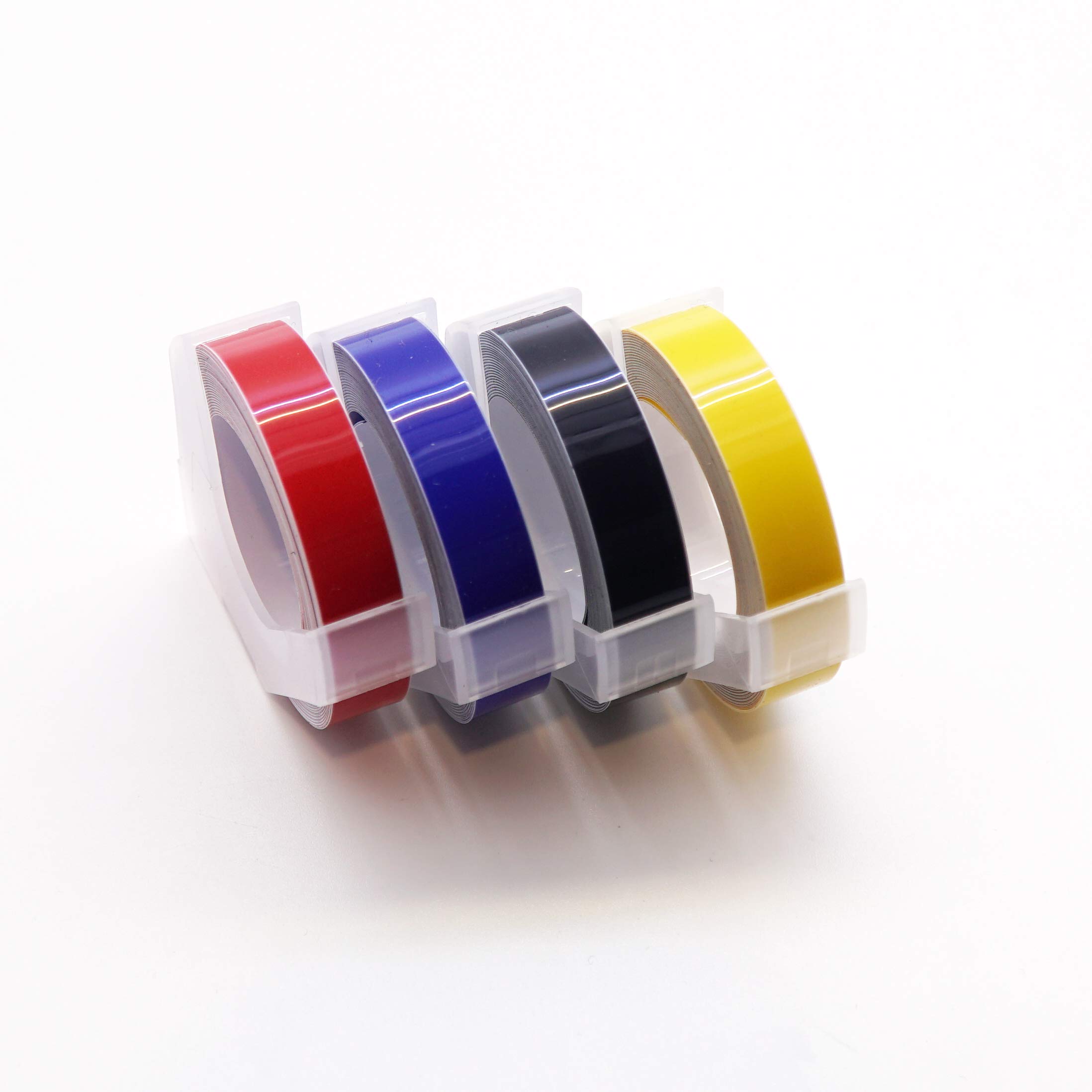 MoTEX Embossing Label Maker Refill Tape - 4 Color Pack (Red, Blue, Black, Yellow) - 3/8-Inch Width - Perfect for Office Organization, Crafting, and DIY Labeling Projects