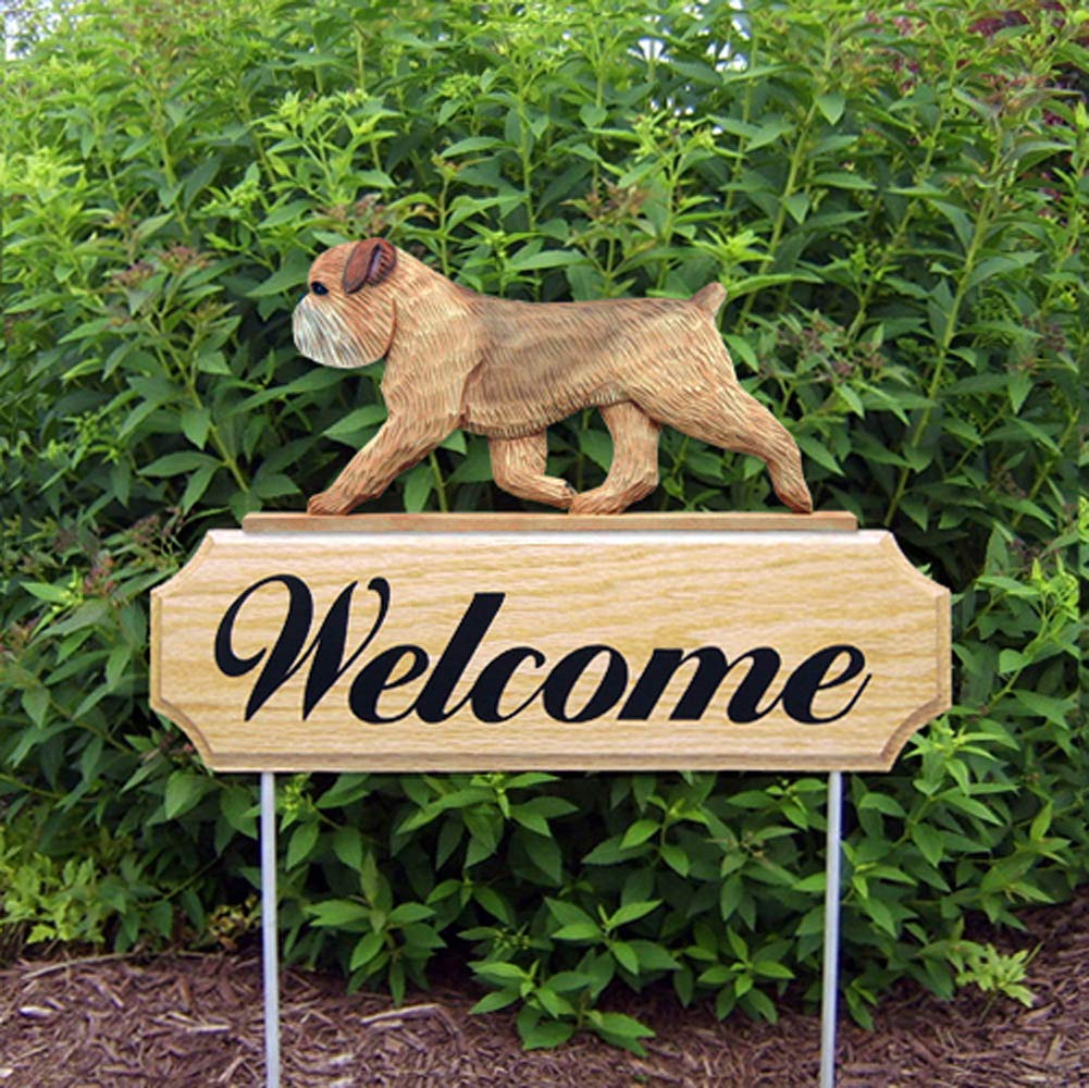 Brussels Griffon Wood Welcome Outdoor Sign - Tan/Brown - Rustic Farmhouse Decor for Front Porch, Garden & Entryway
