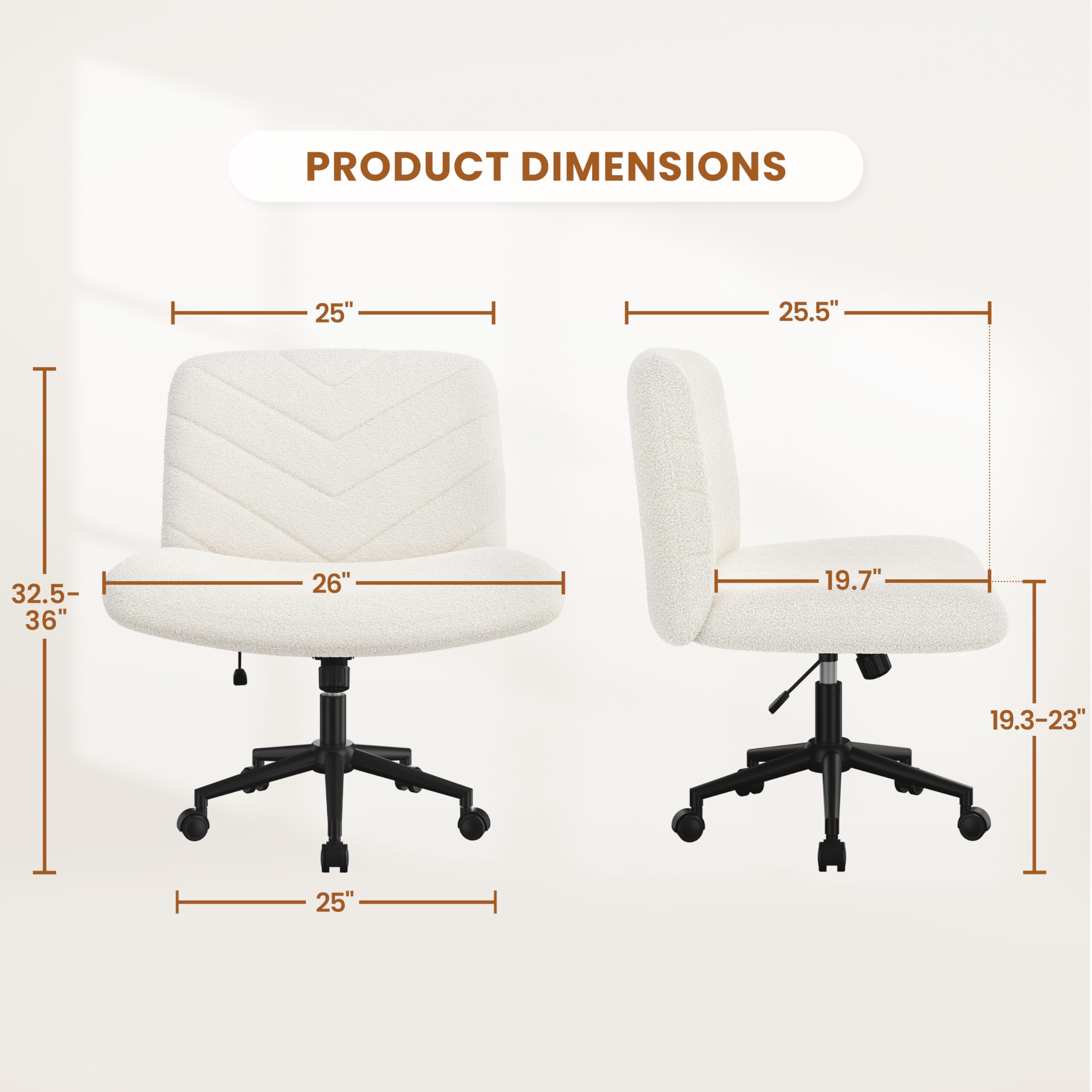 Yaheetech Wide Criss Cross Chair with Wheels - Armless Swivel Office Desk Chair with Comfortable Cross-Legged Design, Computer Chair for Home Office & Vanity (Ivory) - Perfect for Workstations, Gaming & Makeup Areas
