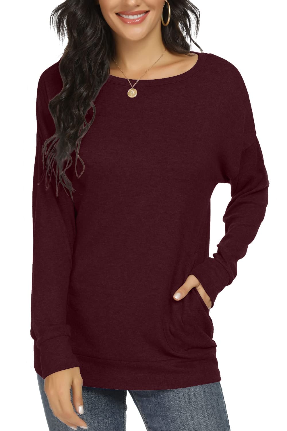 Women's Long Sleeve Casual Tops - Elegant Tunic Blouse with Pockets for Work, Office & Everyday Wear | Stylish & Comfortable Fashion Shirts for Women