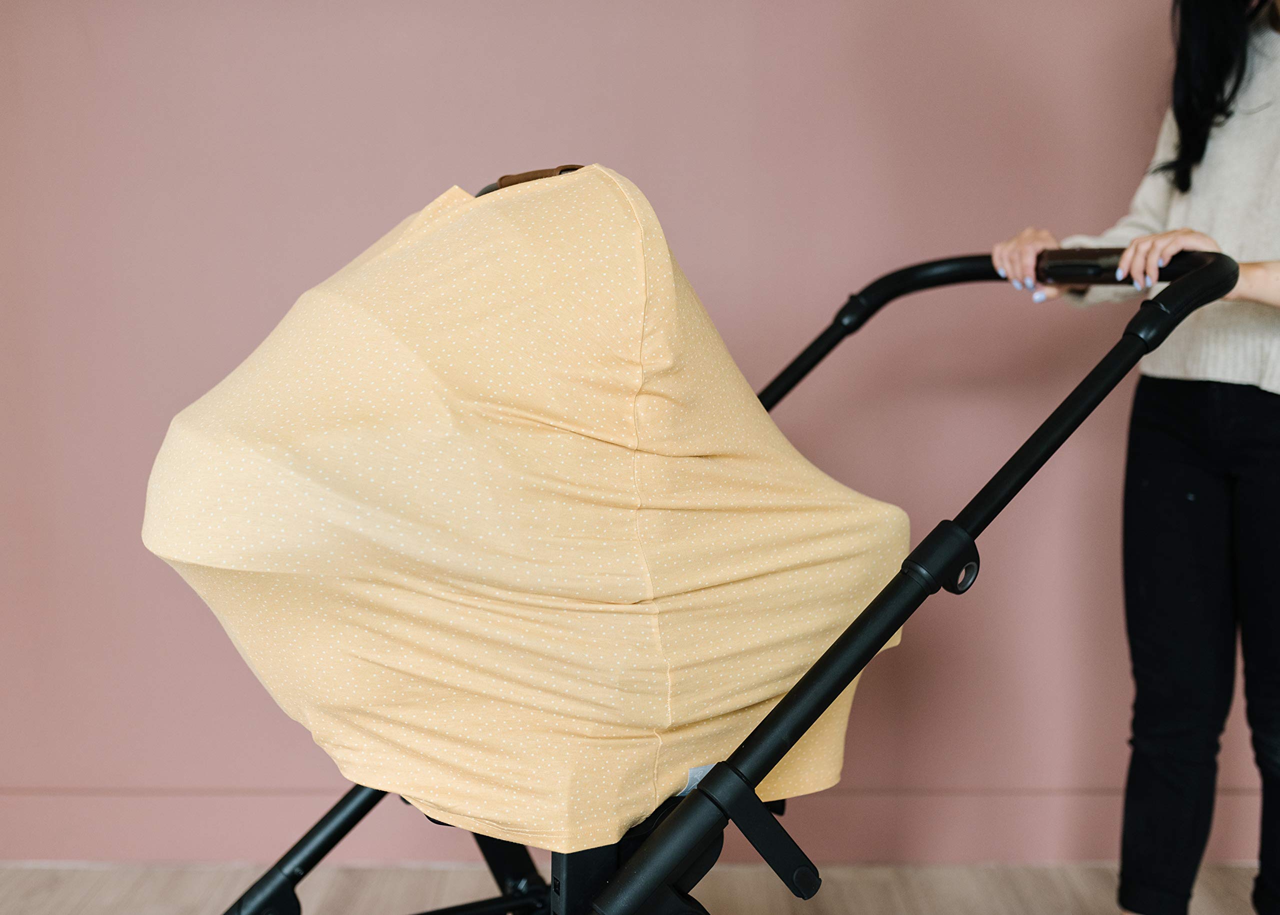 Copper Pearl Multi-Use Baby Cover for Car Seat, Nursing & Stroller - Stretchy Rayon Fabric, Yellow, All-Season Infant & Newborn Essentials - Perfect for Travel, Shopping & Outdoor Protection