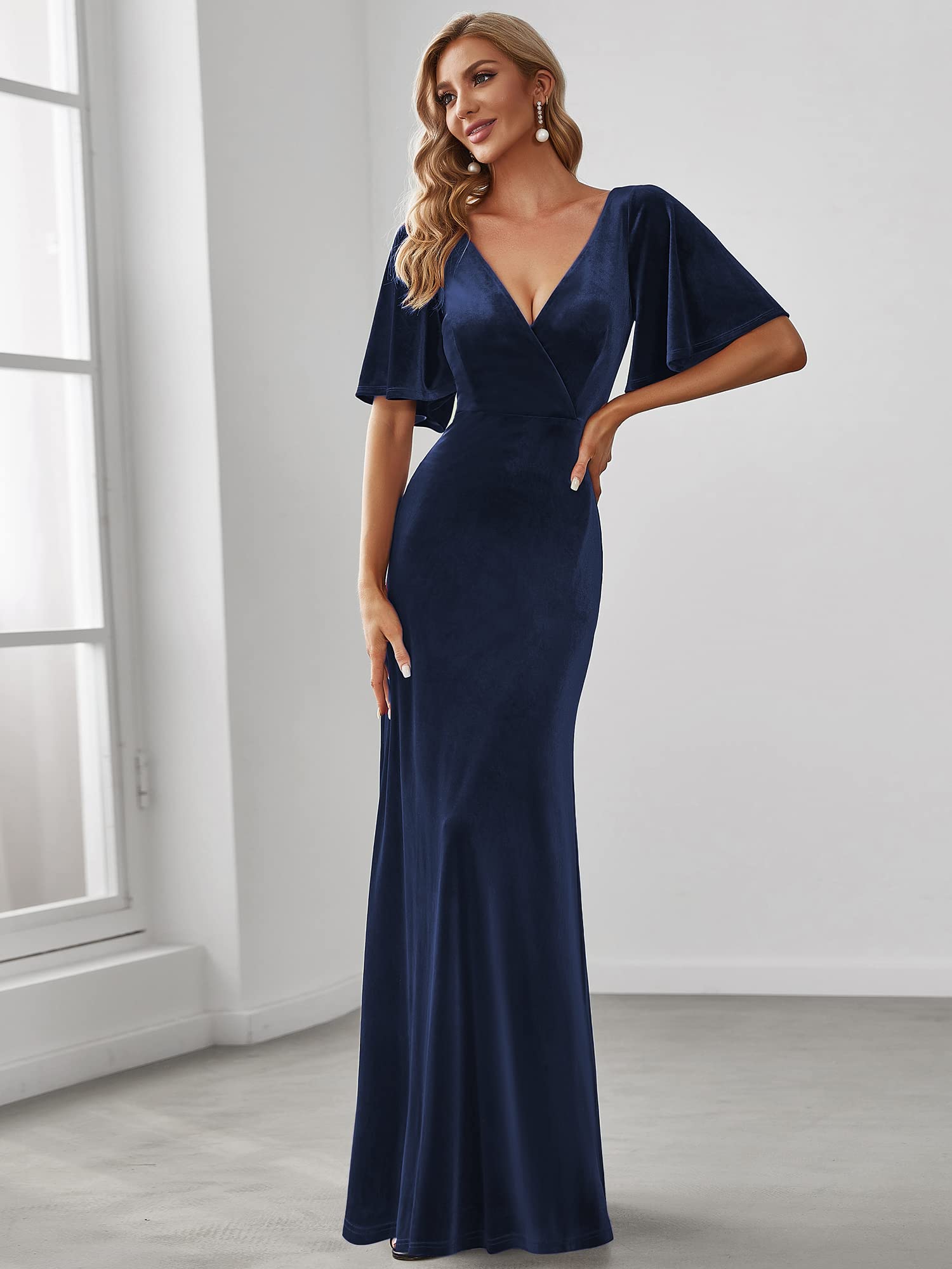 Ever-Pretty Women's Retro Velvet Evening Gown - A-Line V-Neck Wrap Long Formal Dress for Prom, Wedding & Special Occasions | Style 0861