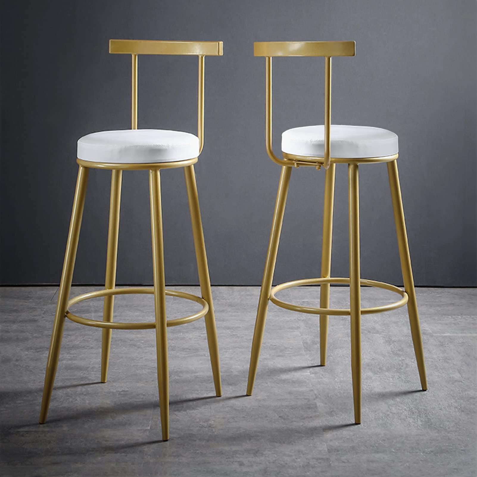 DASHADAO Set of 2 White Leather Bar Stools with Back - 24