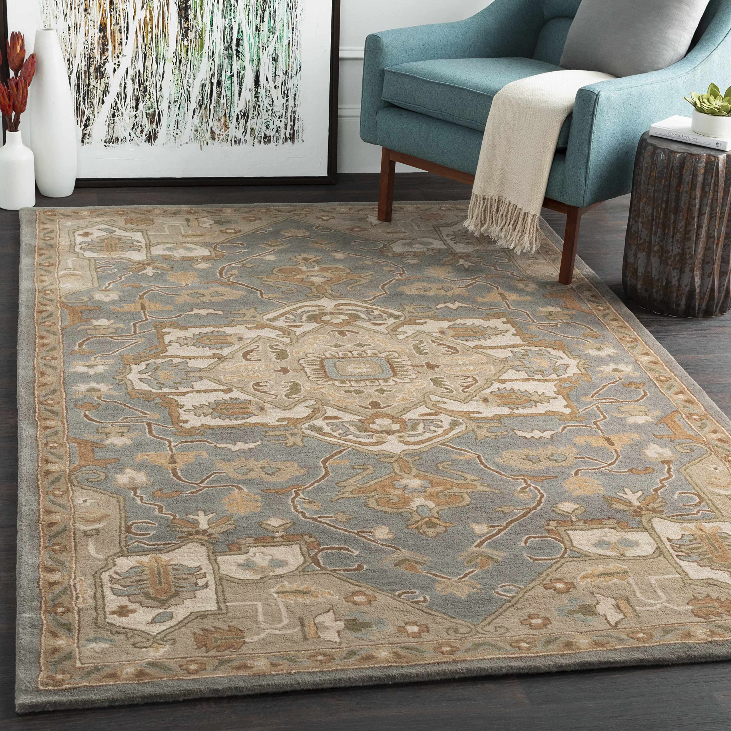 Hauteloom Broomfield Wool Area Rug for Living Room & Bedroom - Traditional Gray, Brown, Beige - 6' Round - Soft & Durable Handmade Rug for Cozy Home Decor