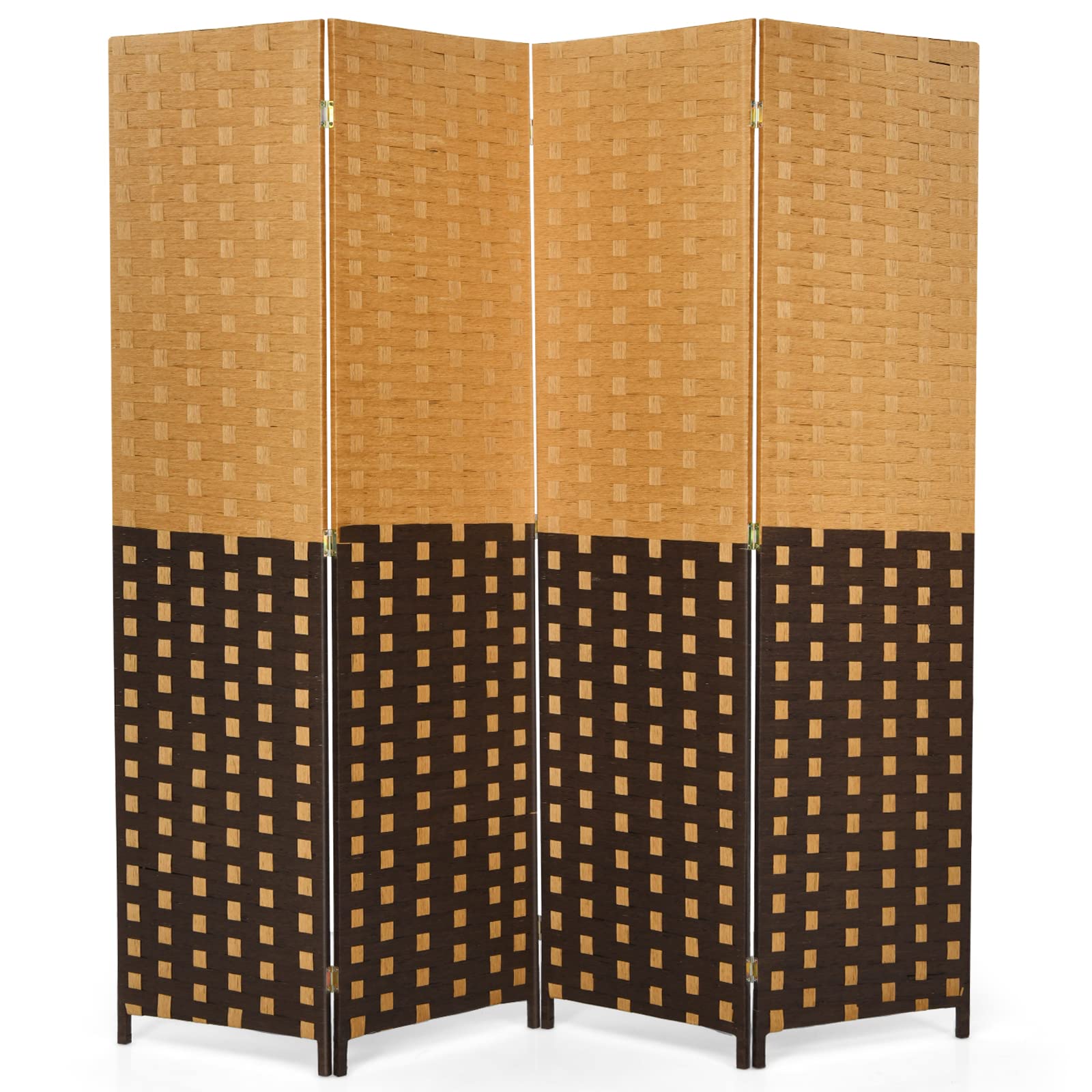 Giantex 4-Panel Handmade Rattan Room Divider Screen - 6FT Tall Freestanding Wood Partition for Home, Office & Bedroom - Portable Folding Privacy Screen for Indoor Spaces & Room Separation