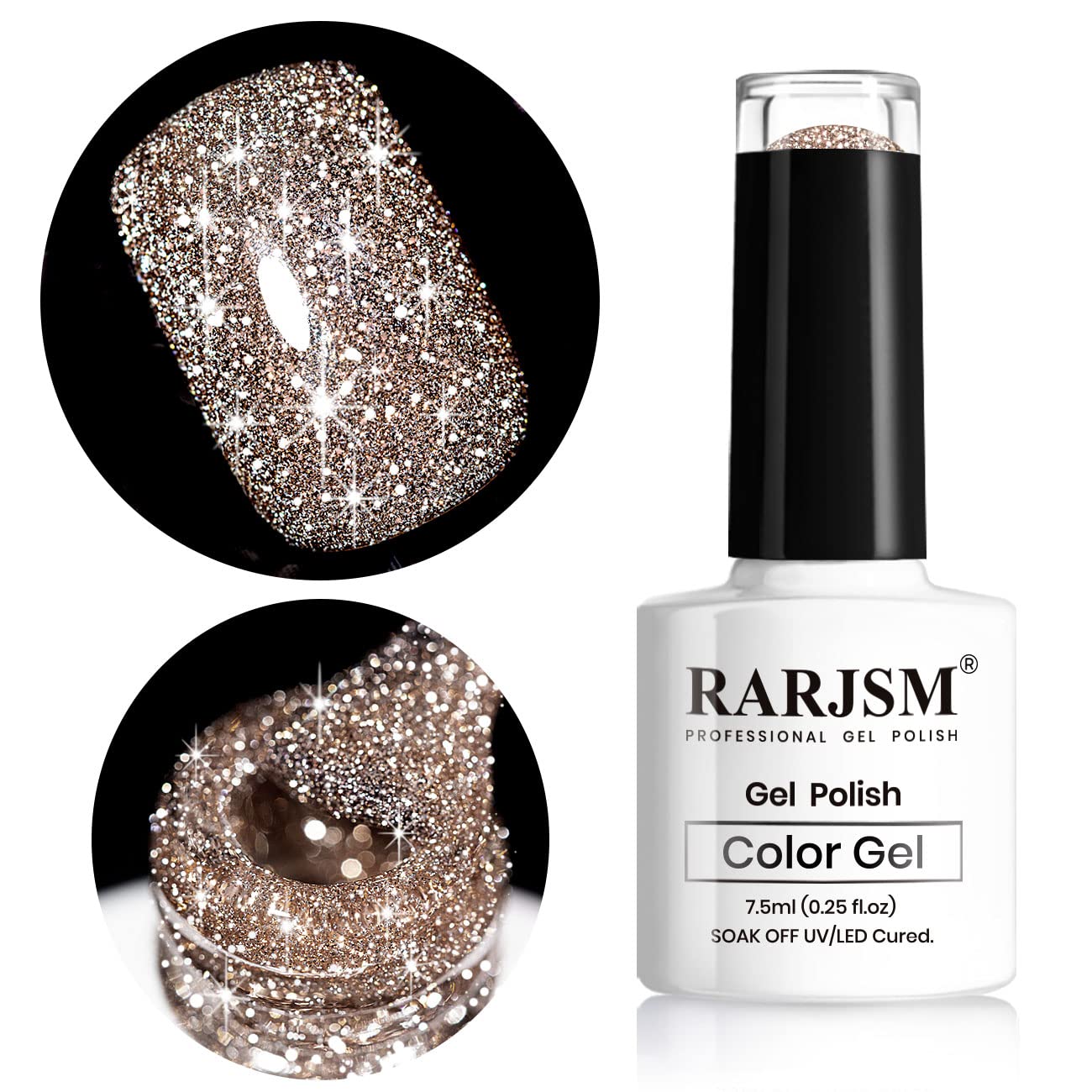 RARJSM Reflective Glitter Gel Polish - Sparkly Nude Brown for Winter Nails | UV LED Curing for DIY & Salon Use