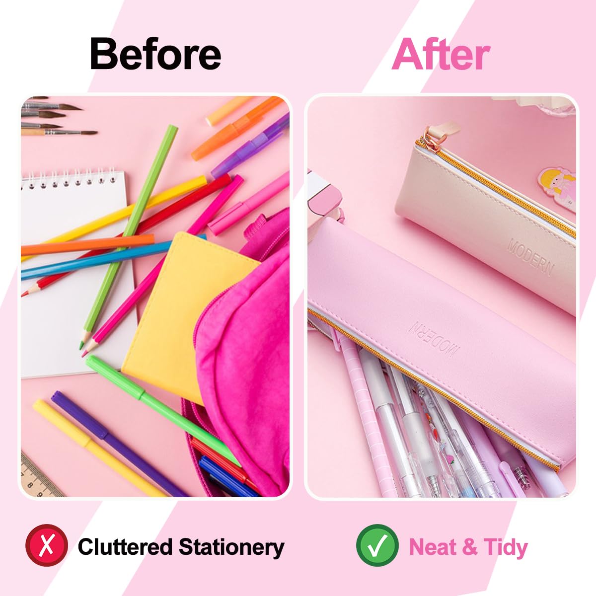 5 Pack Leather Pencil Case - Slim Zippered Stationery Organizer for Pens, Markers & Cosmetics | Cute Portable Pouch for School, Office & Travel Essentials
