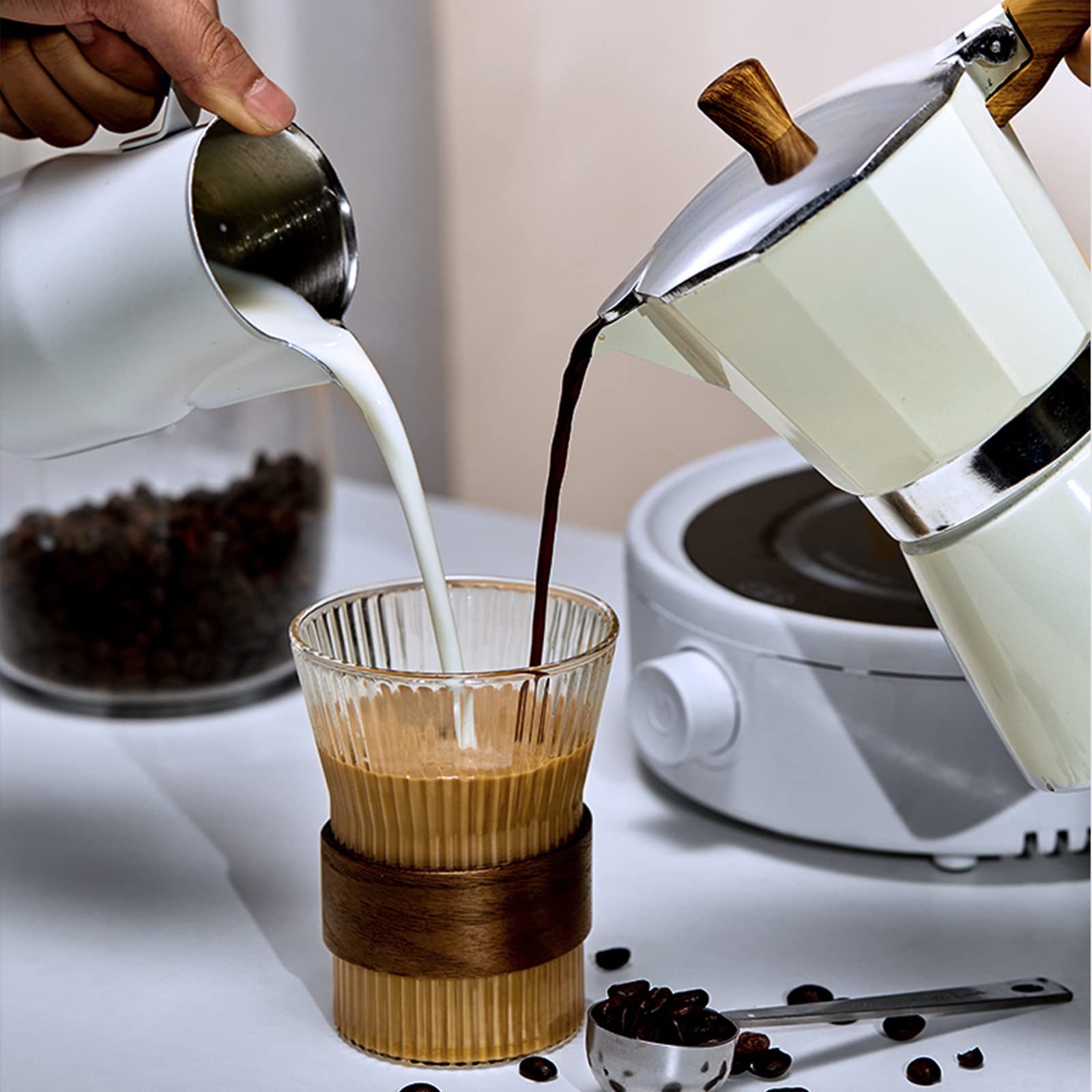 Premium 6-Cup Stovetop Espresso Maker - Italian Moka Pot Coffee Maker for Gas & Electric Stoves (10oz) - Perfect for Home, Camping & Travel - Makes Rich Espresso, Cappuccino & Latte Coffee