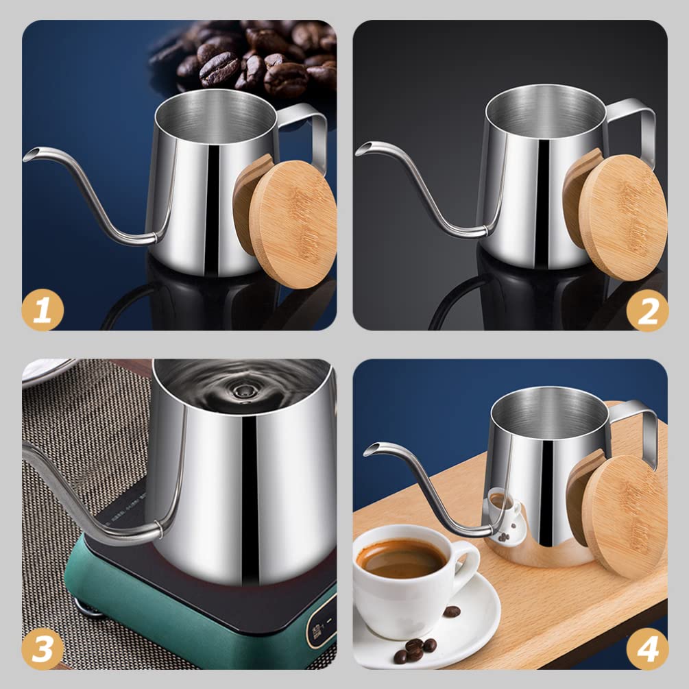 Veemoon Gooseneck Coffee Kettle - Stainless Steel Pour Over Kettle with Narrow Spout for Precise Pouring, Perfect for Espresso, Drip Coffee & Tea Brewing - Wooden Handle & Hanging Ears for Easy Storage - Ideal for Home Baristas & Coffee Enthusiasts