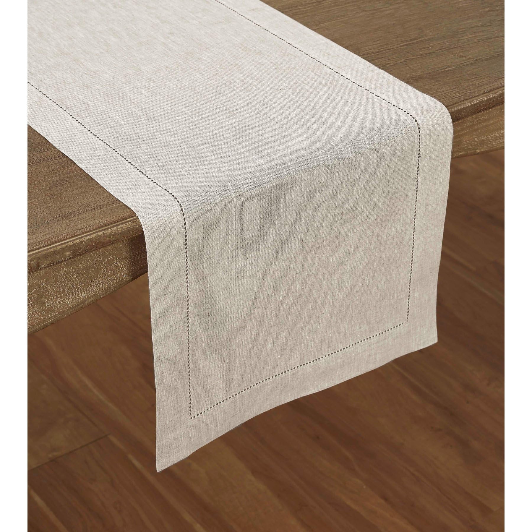Solino Home 100% Pure Linen Table Runner 16 x 90 Inches - Light Natural Classic Hemstitch Dining Table Decor for Weddings, Parties, Spring & Holiday Celebrations - Perfect for Easter, Mother's Day & Everyday Dining Decorations