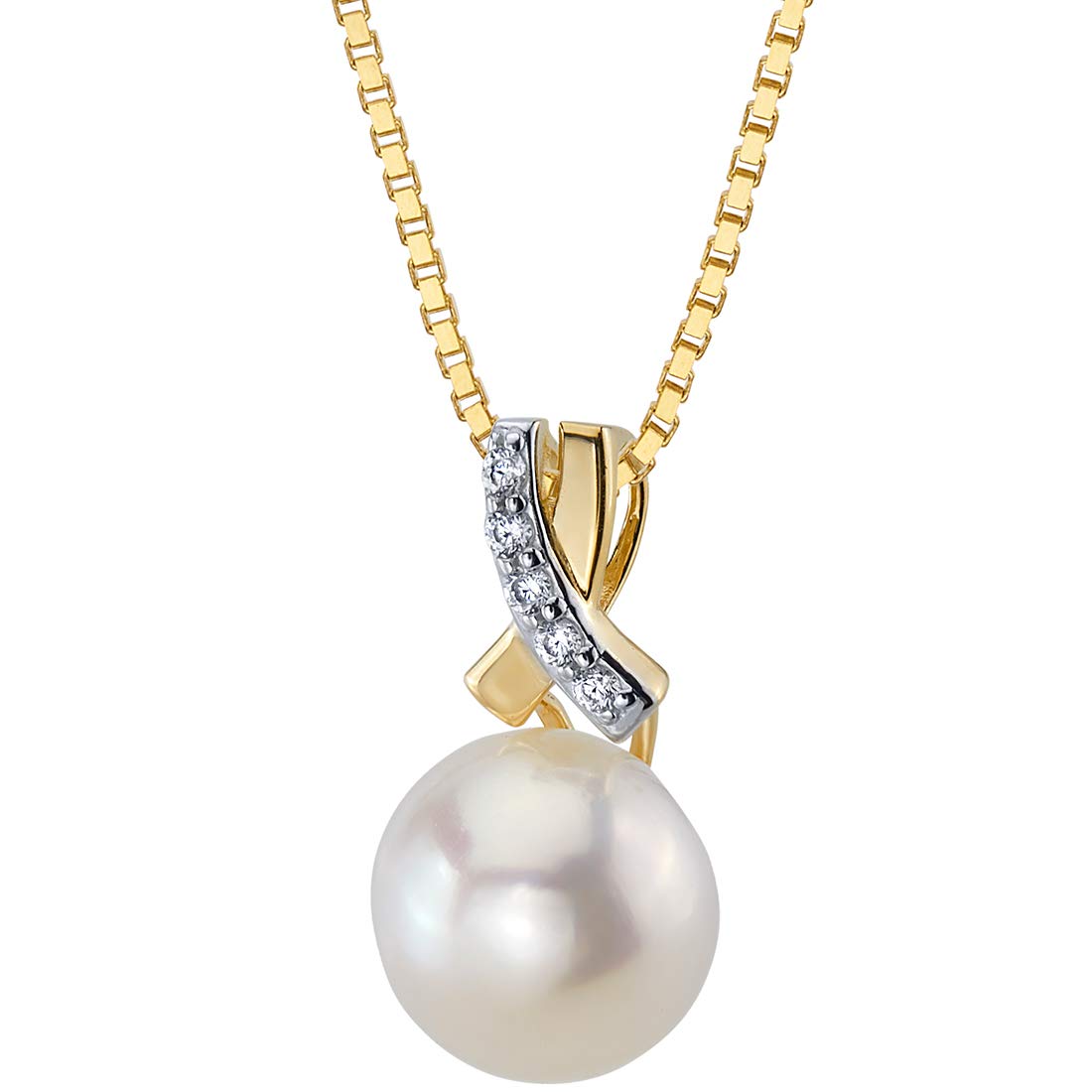 PEORA 14K Yellow Gold Freshwater Cultured White Pearl Pendant Necklace - 9mm Round Button Pearl with Open Infinity Solitaire Design, Elegant Bridal Jewelry for Weddings, Bridesmaids & Special Occasions