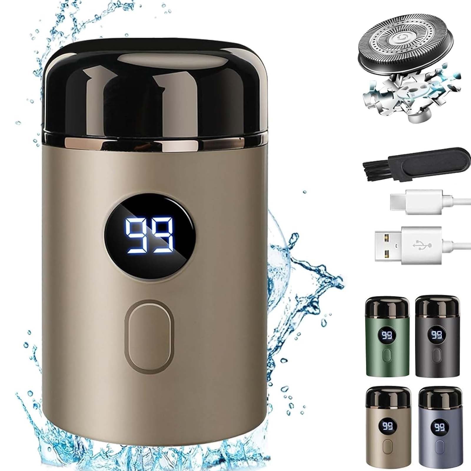 Premium Vishopee Mini Portable Electric Shaver for Men - USB Rechargeable, Waterproof Beard Trimmer & Grooming Kit (Gold) | Perfect for Travel, Gym, Office & Daily Use