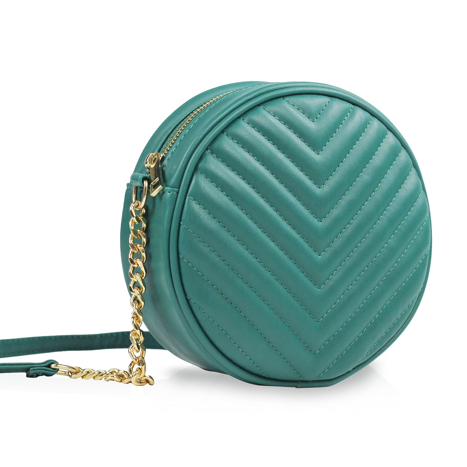 Stylish Round Crossbody Bag for Women - PU Leather Shoulder Purse with Adjustable Metal Chain Strap, Zippered Phone Wallet - Perfect for Daily Use, Shopping & Night Out