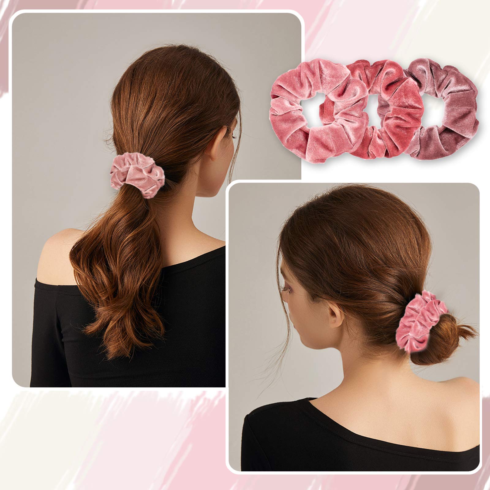 6 Pack Blush Velvet Hair Scrunchies - Soft Elastic Hair Ties for Women & Girls, Cute Ponytail Holders & Hair Accessories | Perfect for School, Work, Gym & Everyday Use