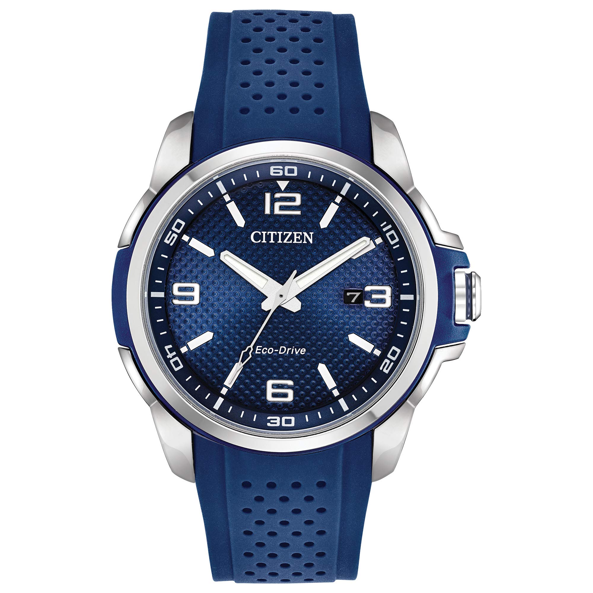 Citizen Eco-Drive Men's Blue Polyurethane Watch with Rubber Band - Model AW1158-05L | Waterproof & Solar-Powered for Outdoor, Sports & Everyday Wear