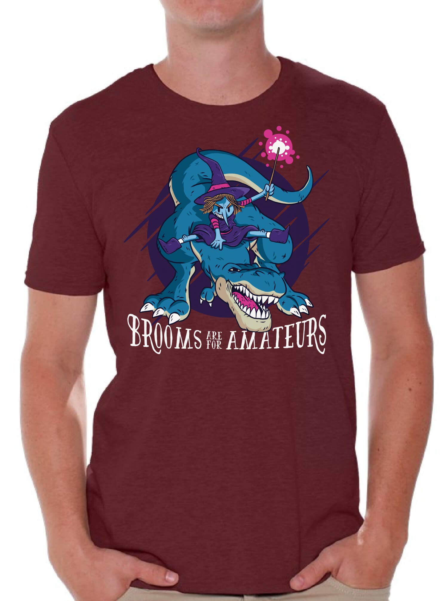 Halloween Witch on Dinosaur T-Shirt for Men - Funny Costume Party Apparel - Perfect for Halloween Parties, Cosplay & Comic Con Events
