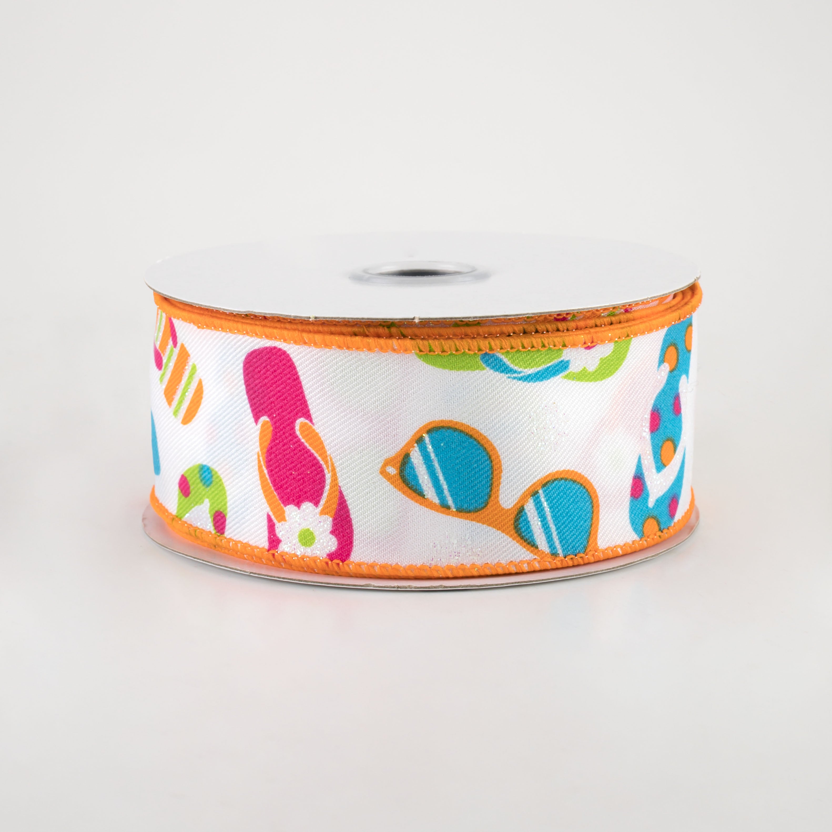 1.5 Inch Flip Flops & Sunglasses Ribbon - White & Bright Multi-Colored Grosgrain Ribbon (10 Yards) for DIY Craft, Gift Wrapping, Hair Accessories and Party Decorations