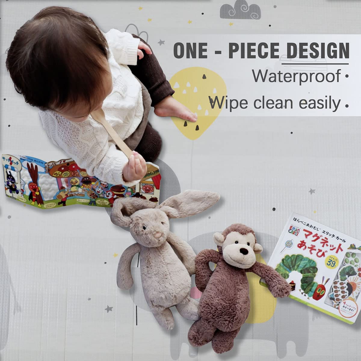 **Non-Toxic Baby Play Mat for Floor – Reversible Foam Crawling Mat for Infants & Toddlers | Waterproof, One-Piece Design | Elephant Print – Perfect for Nursery, Playroom & Daycare**