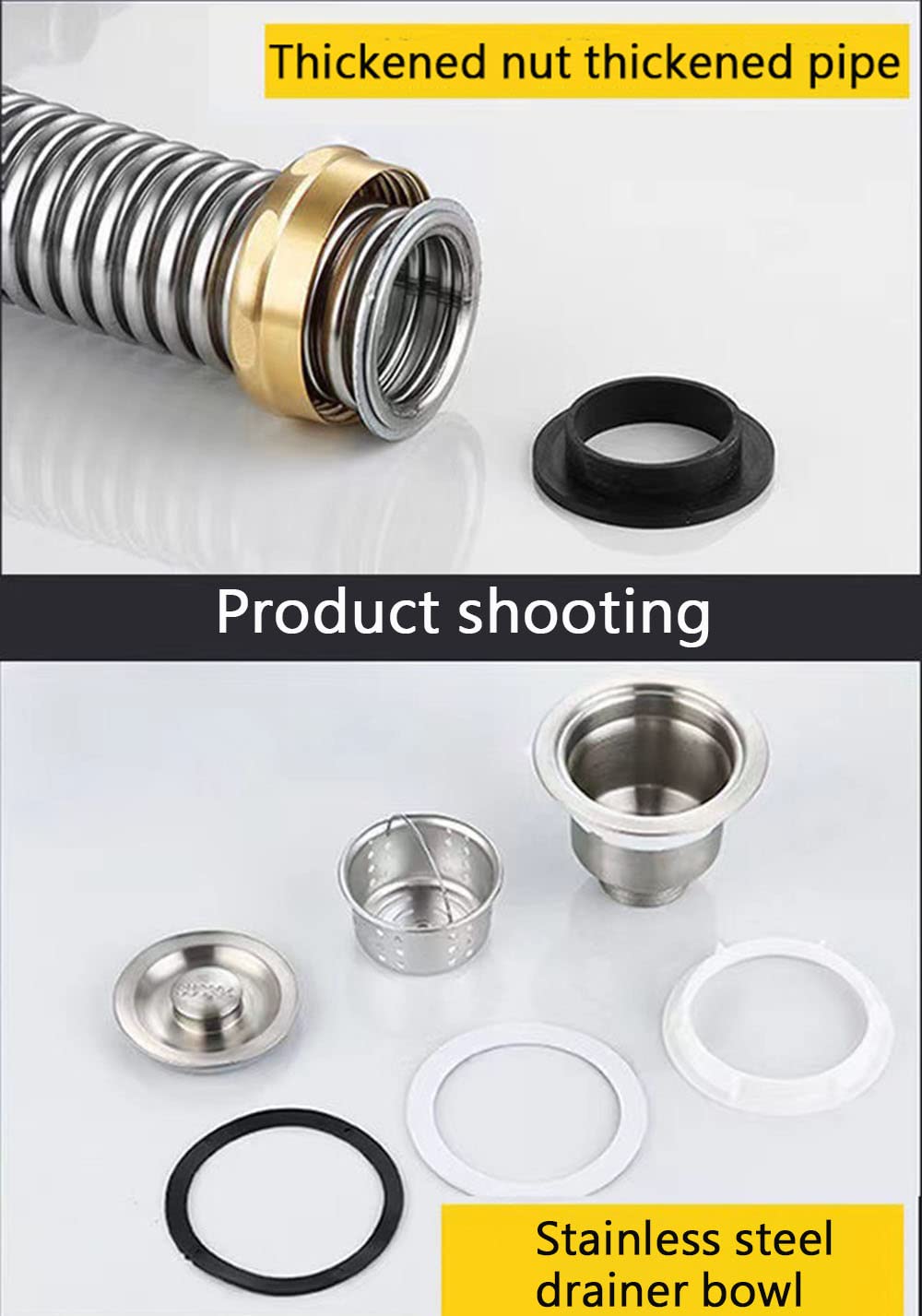 RZGZKLSH Stainless Steel Double Sink Downpipe Fittings - Flexible Trap Tube for Kitchen, Bathroom, Washroom - Durable Sewer Drain Pipe for Efficient Water Flow in Home and Commercial Use
