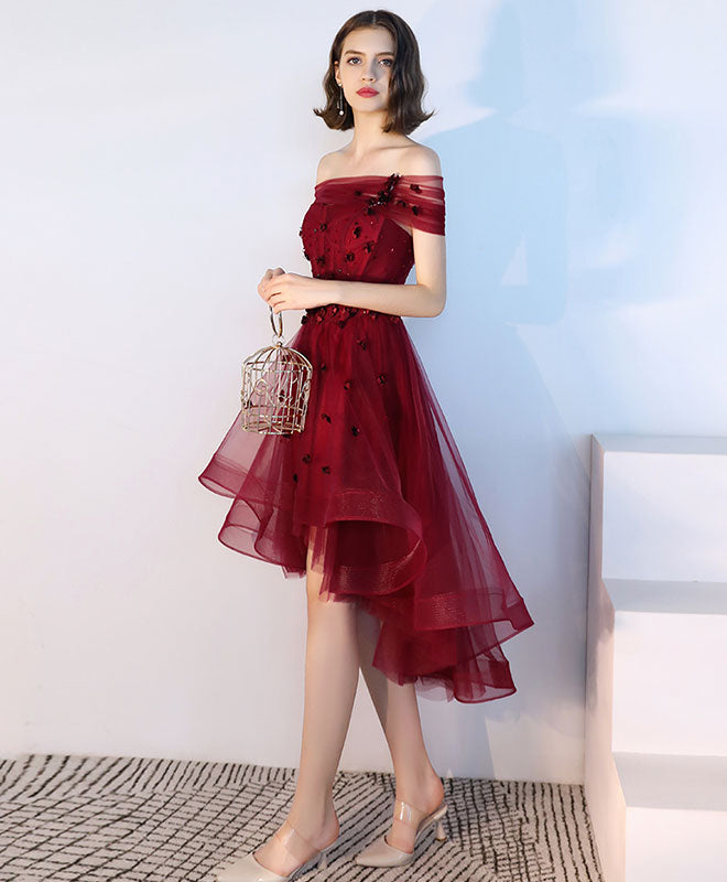 Elegant Burgundy Tulle Lace Short Prom Dress for Women - Sexy Evening Gown for Homecoming, Cocktail Party & Special Occasions
