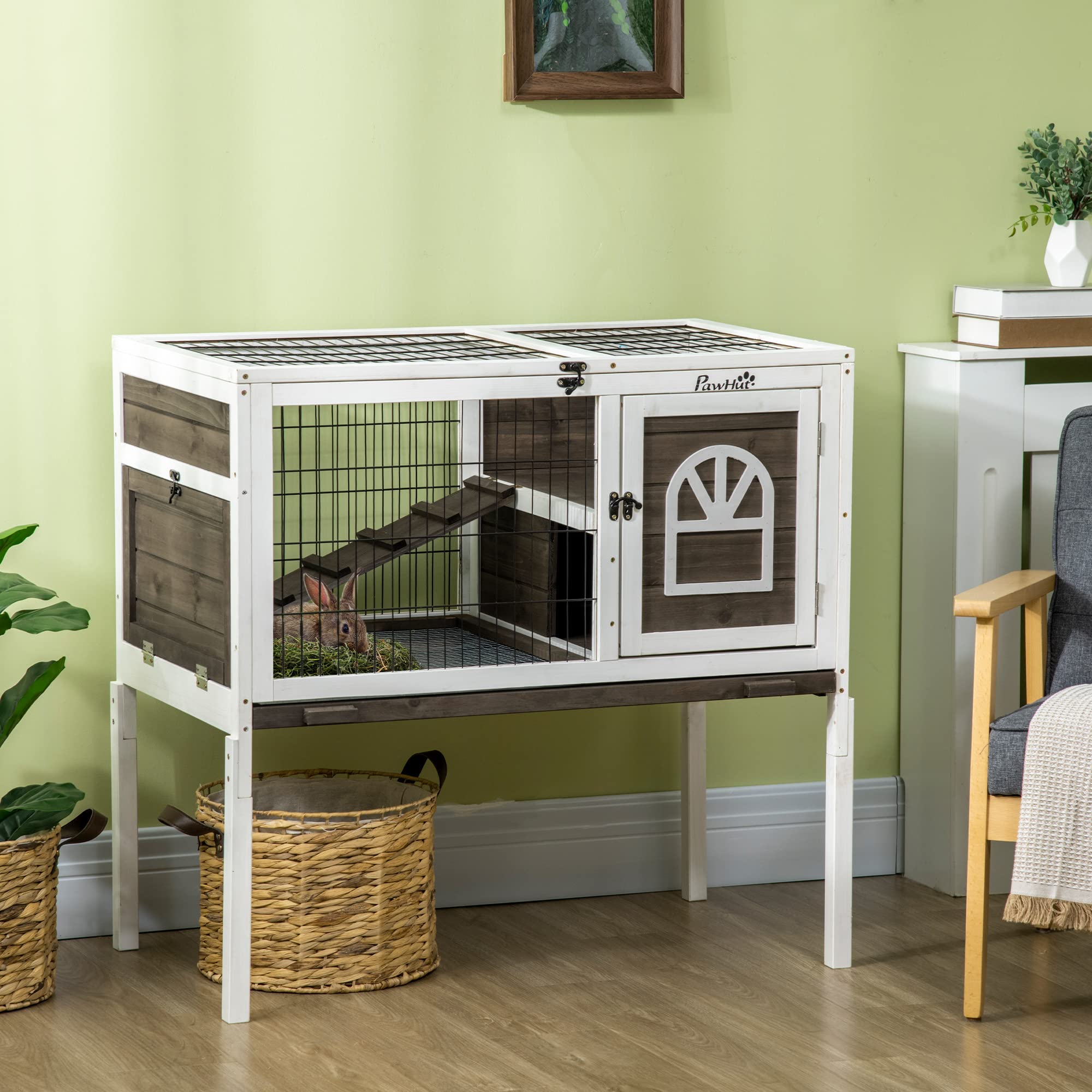 Premium Wooden Rabbit Hutch with Run & Fencing - 35.5