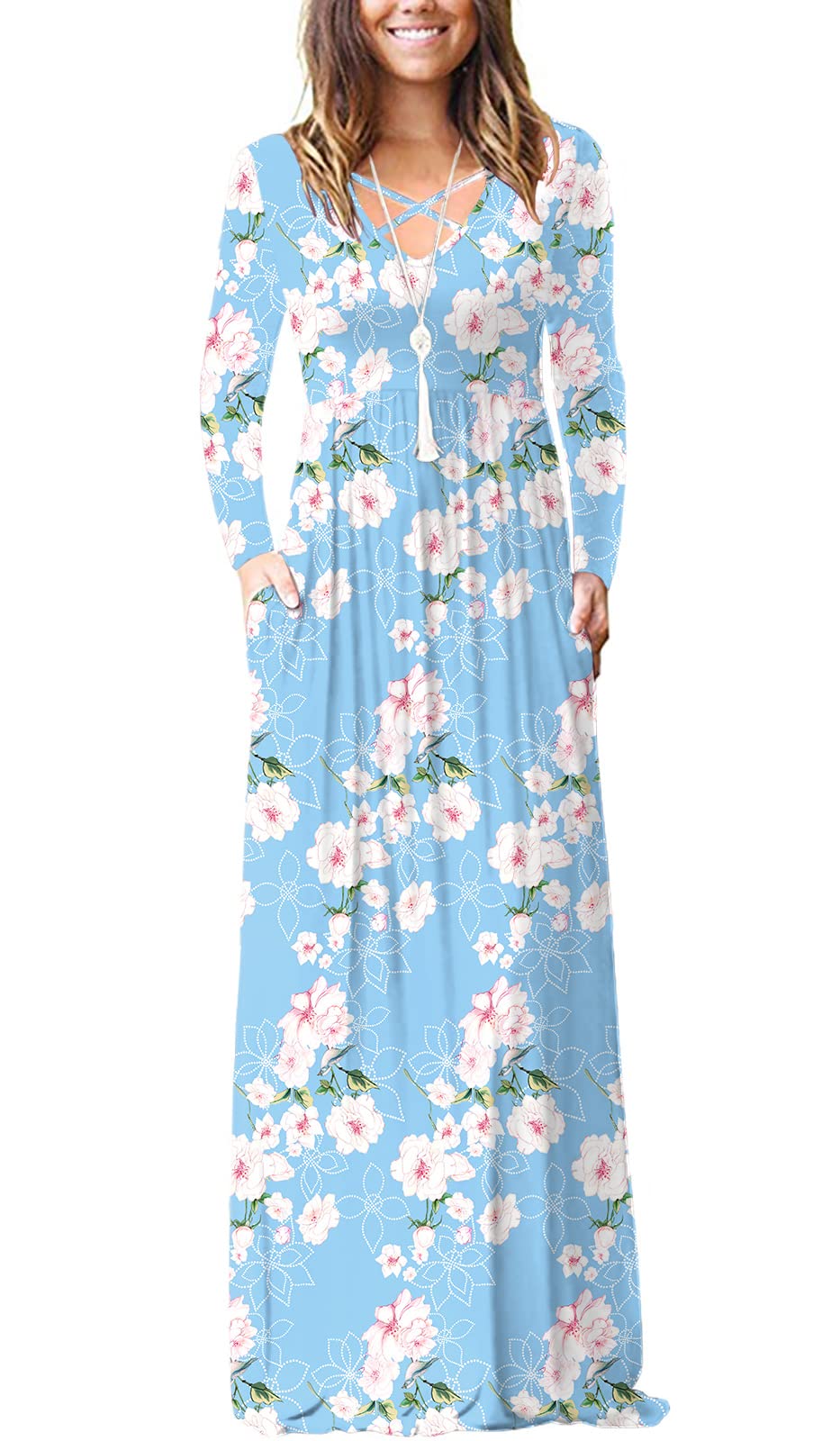 LILBETTER Women's Long Sleeve Maxi Dress - Loose Fit Plain Casual Dress with Pockets | Perfect for Everyday Wear, Beach Cover Up, and Travel Outfits