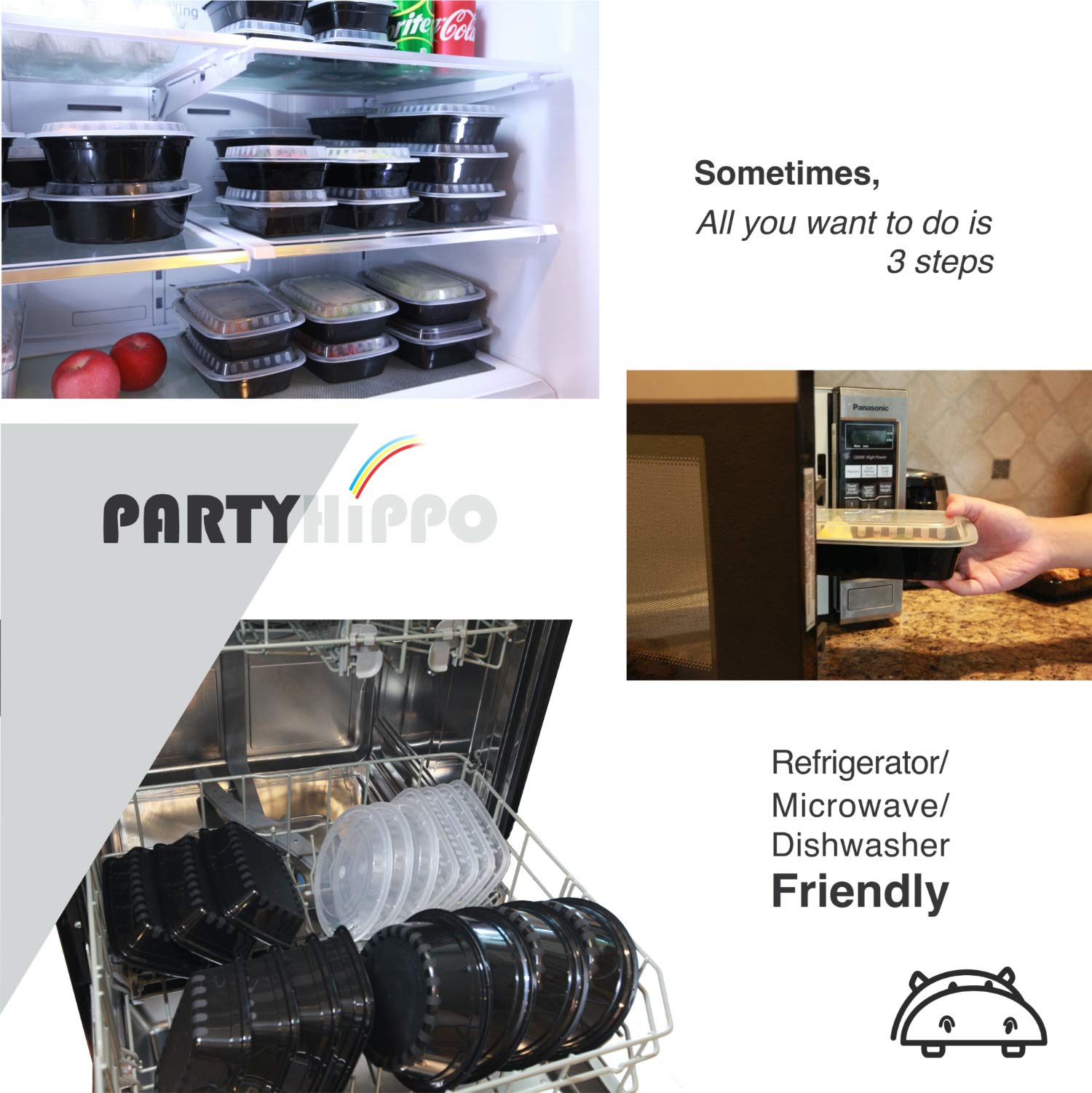 PARTYHIPPO 12-Pack Small Meal Prep Containers with Single Lids, 12 oz BPA-Free Food Storage | Stackable & Reusable Bento Lunch Boxes | Microwave, Dishwasher & Freezer Safe | Perfect for Portion Control, Meal Planning & On-the-Go Lunches