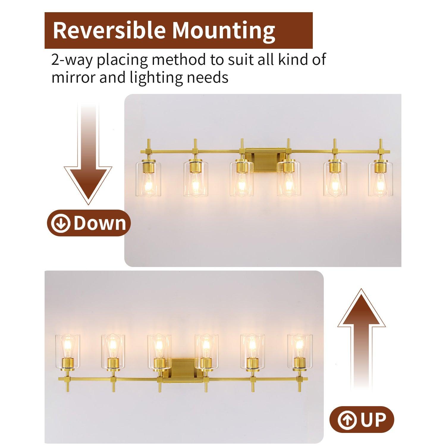 Jasper Modern Clear Glass 6-Light Bathroom Vanity Light Fixture - Elegant Lighting for Bathroom, Powder Room & Dressing Area