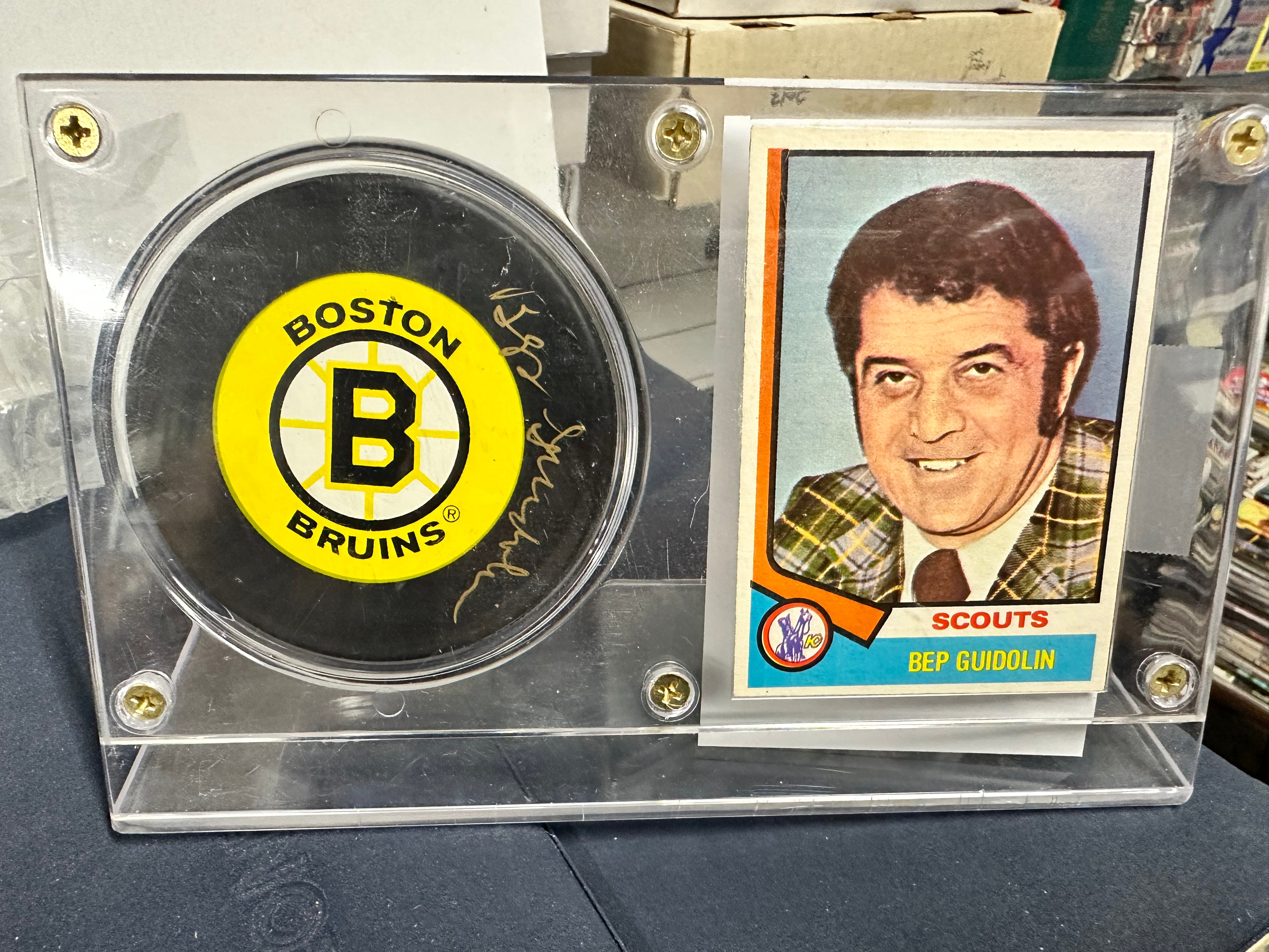 Authentic Bep Guidolin Rare Signed Hockey Puck & Card Set with COA - Perfect for NHL Collectors & Hockey Memorabilia Fans
