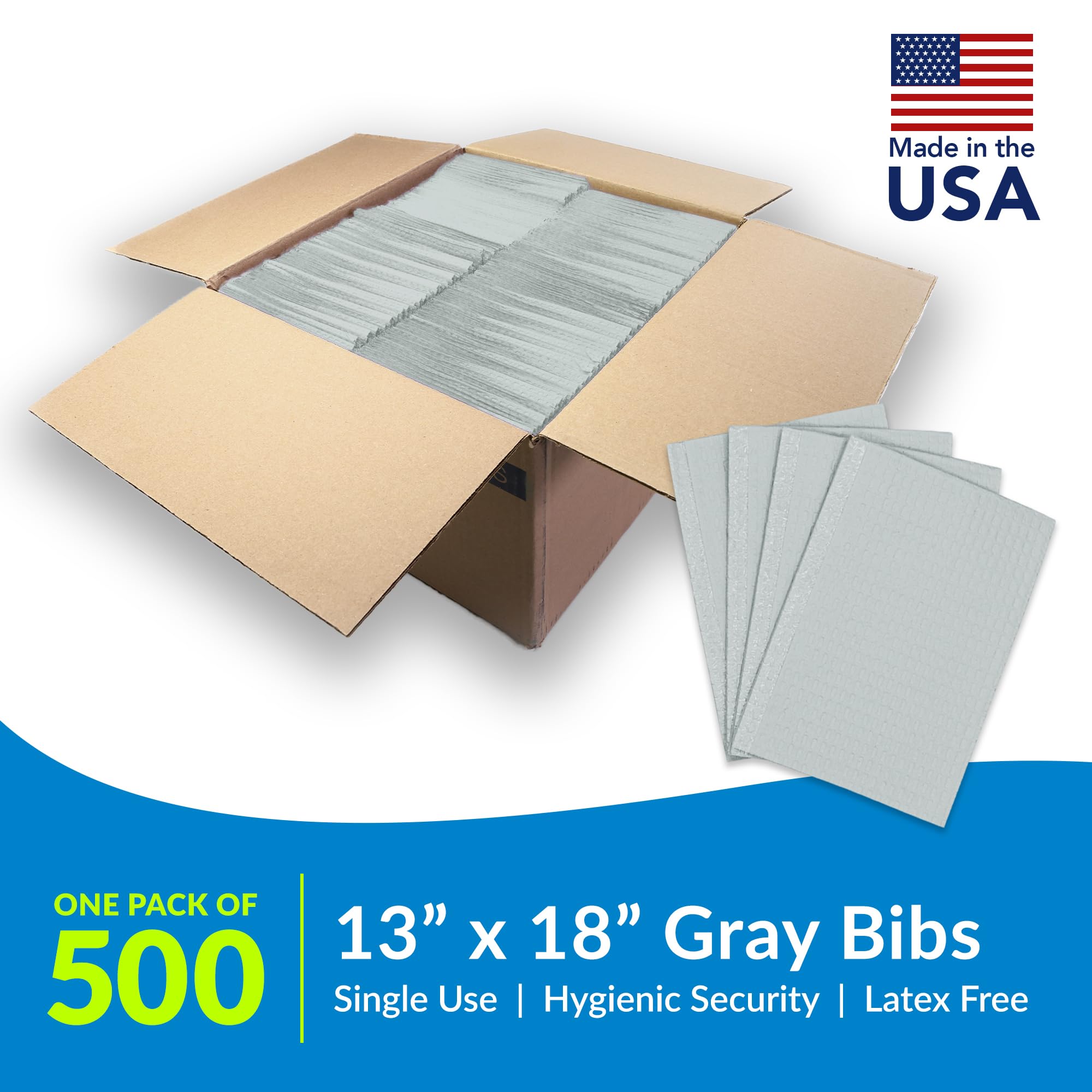 **TIDI 917465 Disposable Dental Bibs, Gray, 3 Layers, 13” x 18” (Pack of 500) – 2-Ply Tissue with Poly Back for Leak Protection – Embossed Design – Ideal for Dental Clinics, Nail Salons & Tattoo Studios**