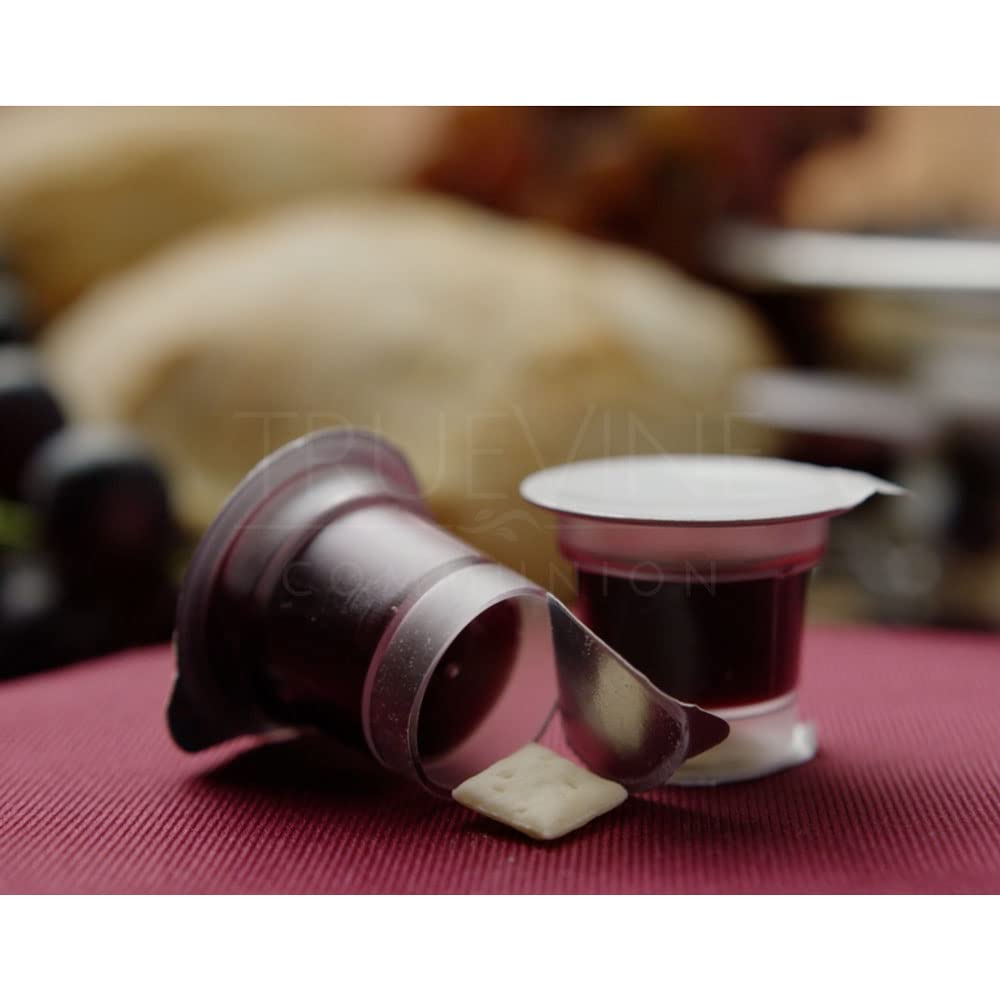 TrueVine Communion Cups and Wafer Set - 200 Prefilled Communion Cups with Bread Cracker & Grape Juice - Individually Sealed for Hygiene - Perfect for First Communion, Church Services, and Home Worship - Easy to Open & Convenient for Religious Ceremonies