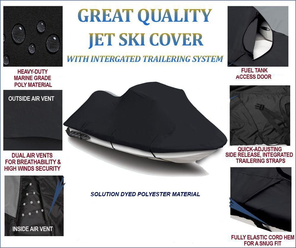 SBU Black Jet Ski Cover for Kawasaki STS 750 (1995-1998) - Waterproof & UV Resistant Protection for Personal Watercraft - Perfect for Storage & Outdoor Use