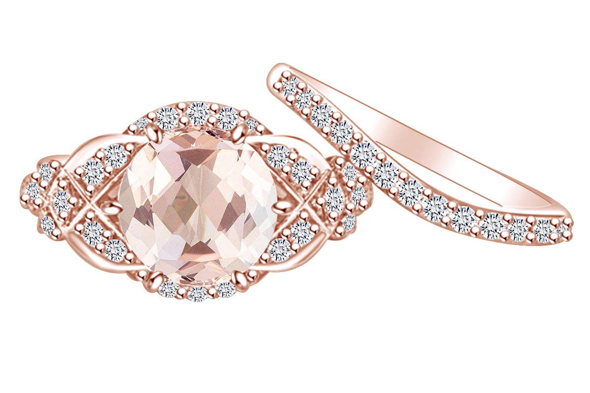 0.42 Carat Pink Morganite Rose Flower Engagement Ring - 14K Solid Gold Simulated Diamond Ring for Women | Perfect for Proposals, Weddings, Anniversaries & Romantic Gifts