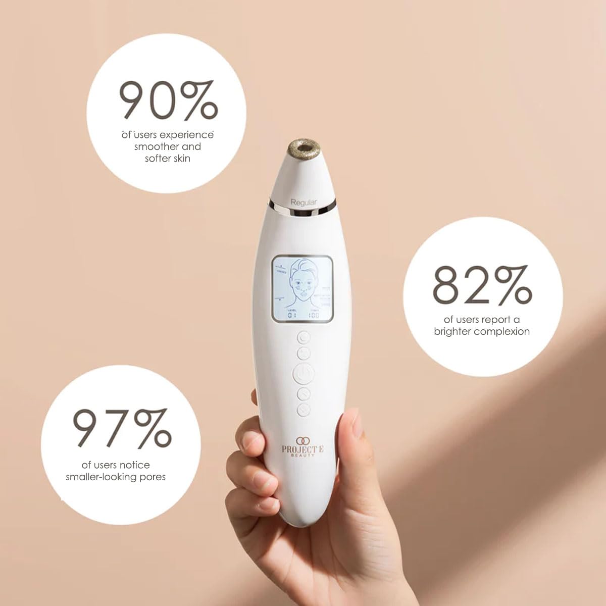 Project E Beauty Facial Microdermabrasion Wand - Gentle Exfoliating Device for Wrinkles, Fine Lines & Pores Reduction - 4 Interchangeable Heads with Vacuum Suction - Achieve Fresh, Radiant Skin - Perfect for At-Home Spa Treatments & Anti-Aging Skincare Routine