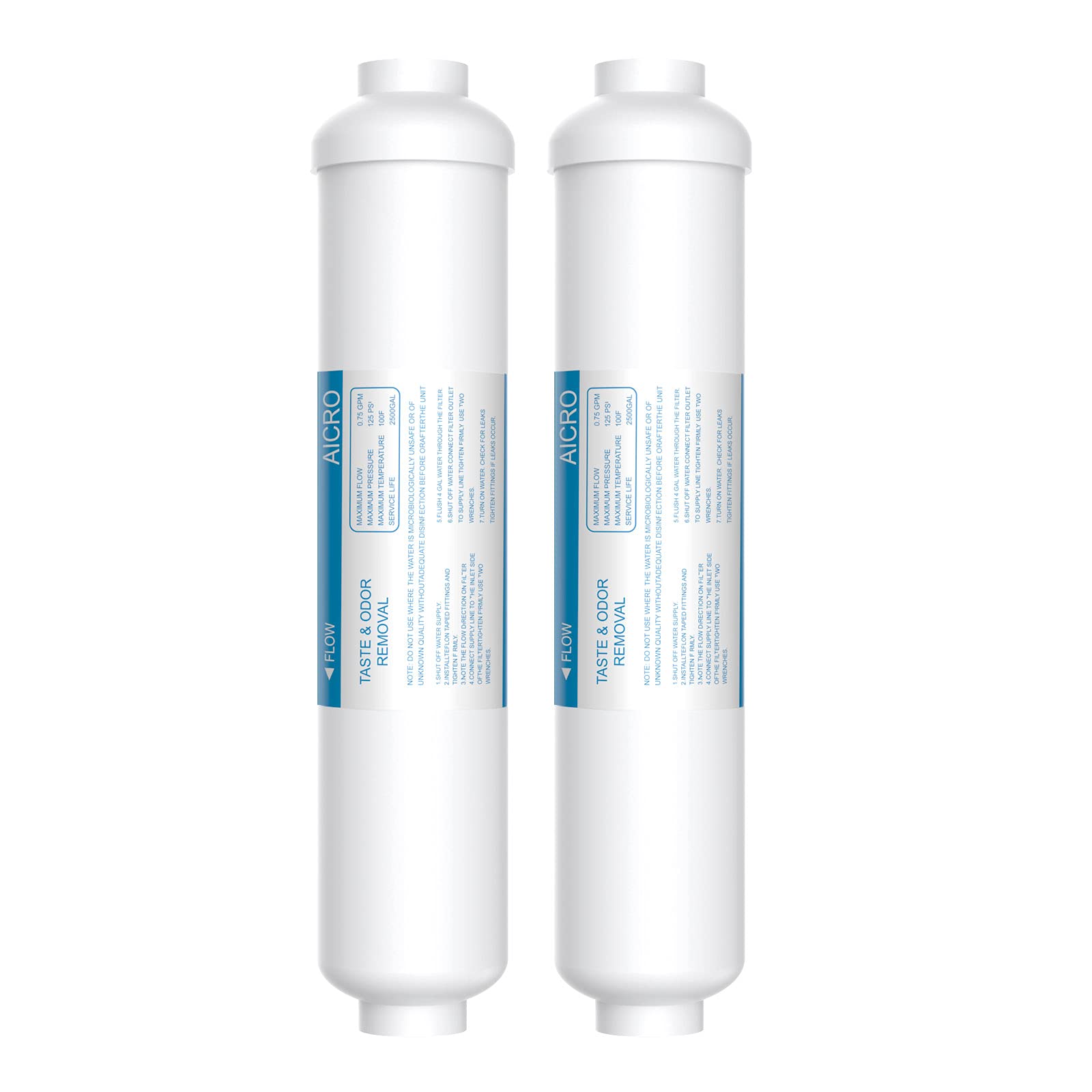 Inline Water Filter Cartridge for Ice Maker & Refrigerator - 1/4-Inch Compression Connect Replacement Filter for Under-Sink Reverse Osmosis System - Post Activated Carbon Water Purification (2-Pack) - Perfect for Home, Office & RV Water Filtration Needs
