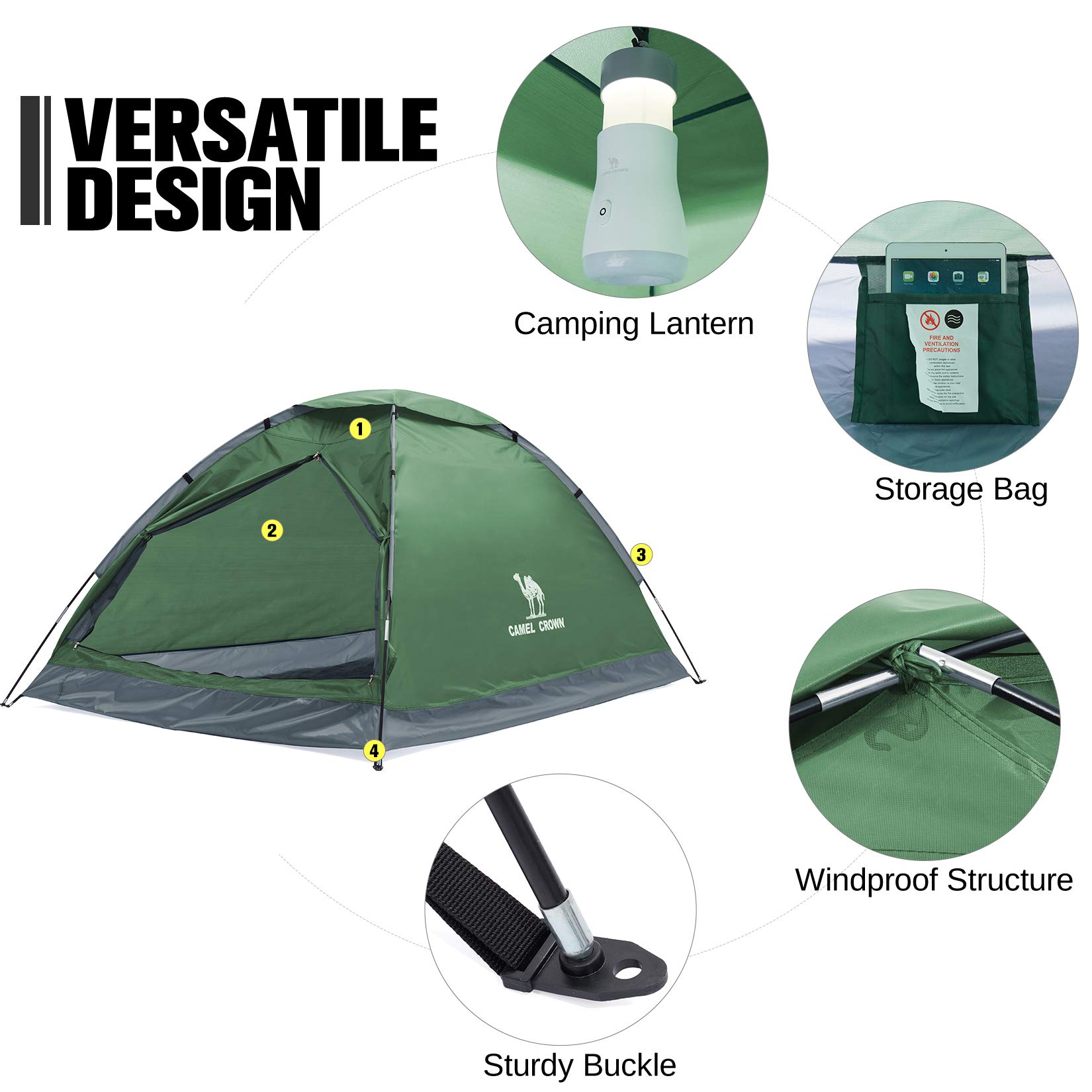 CAMEL CROWN 2-5 Person Camping Tent - Waterproof & Lightweight for Hiking & Backpacking