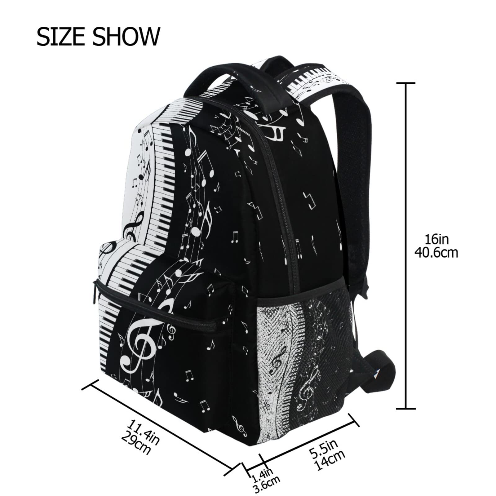 QUGRL Music Note Themed Backpack for School & Travel - 16 Inch Laptop Bookbag for Teens, College Students, Boys & Girls - Perfect for Hiking, Commuting & Daily Use