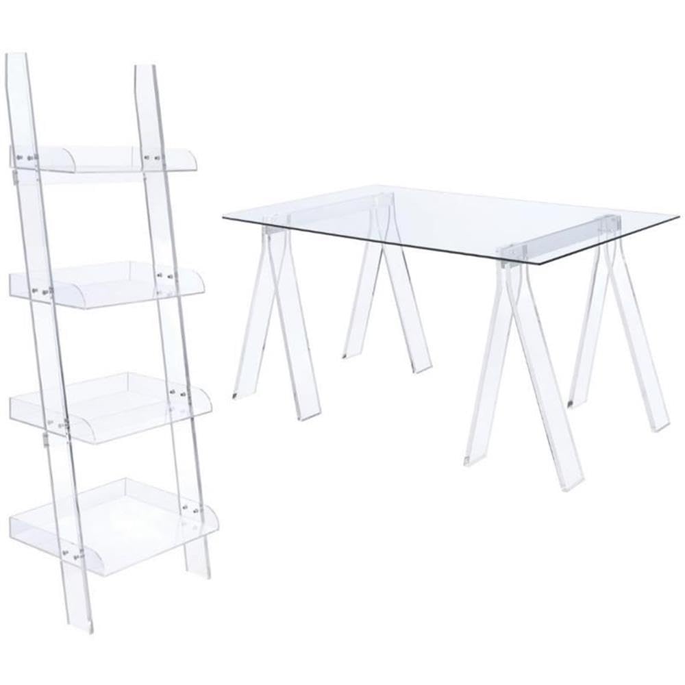 Modern 2-Piece Home Office Furniture Set - Writing Desk & Acrylic Ladder Bookcase for Small Spaces | Study Room, Bedroom, Dorm & Apartment Decor