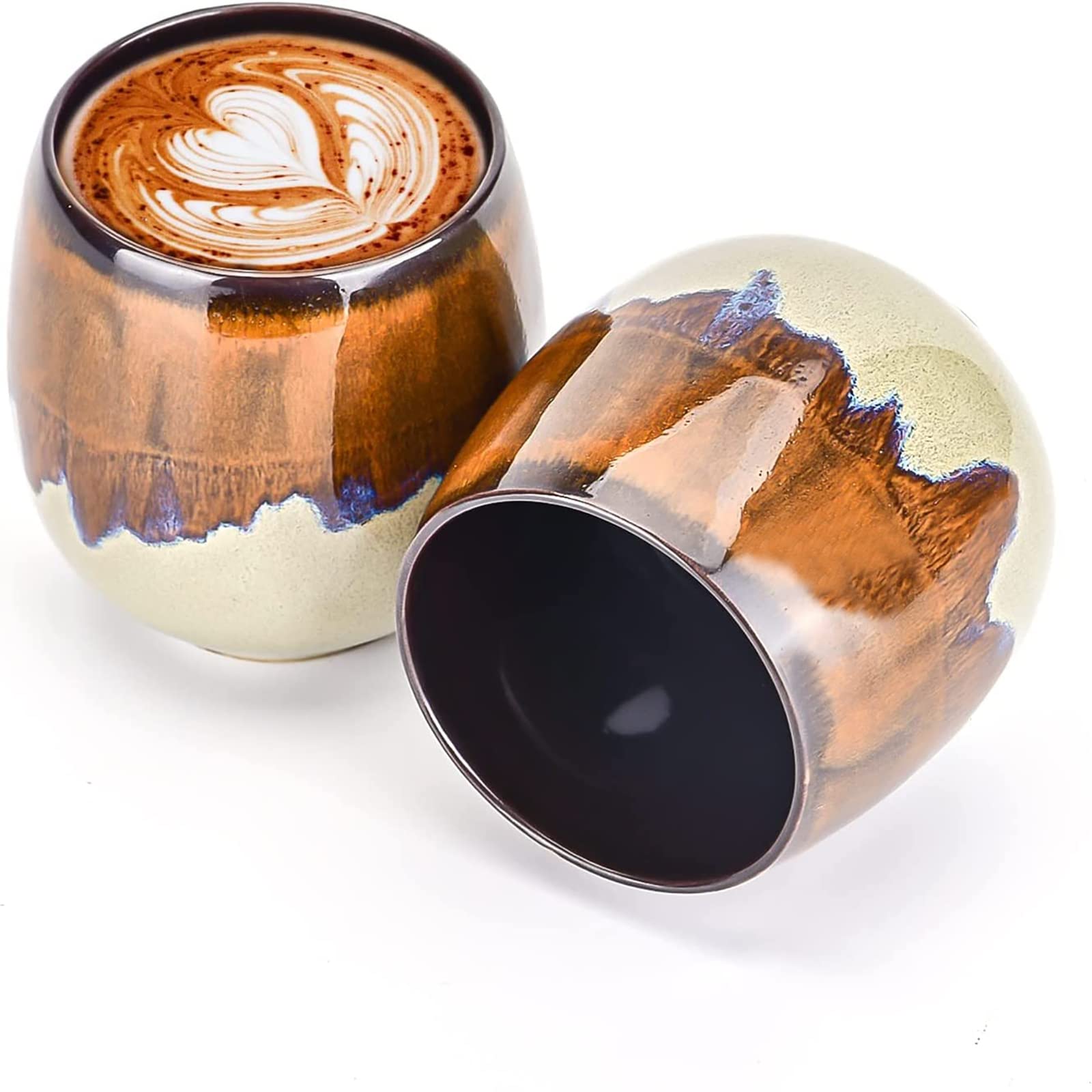 Premium Ceramic Espresso Cups Set of 2 (3oz) - Brown Handcrafted Coffee & Tea Tasting Cups for Espresso, Cappuccino, Latte - Ideal for Home, Office & Cafe Use