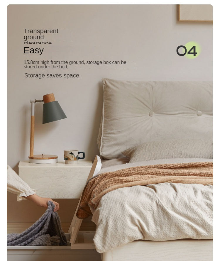 Solid Oak Wood Platform Bed - No Headboard, Cream Finish - Modern Minimalist Bedroom Furniture for Small Spaces & Loft Apartments