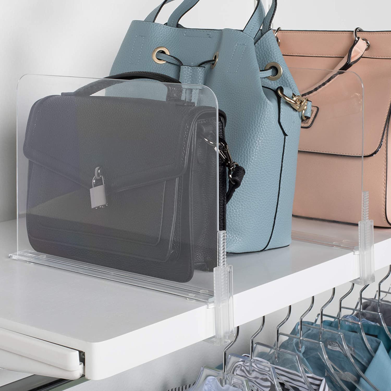 Richards Homewares Acrylic Shelf Dividers - 4 Pack Adjustable Closet Organizers for Purses, Sweaters & Clothes (Fits Shelves up to 2.5