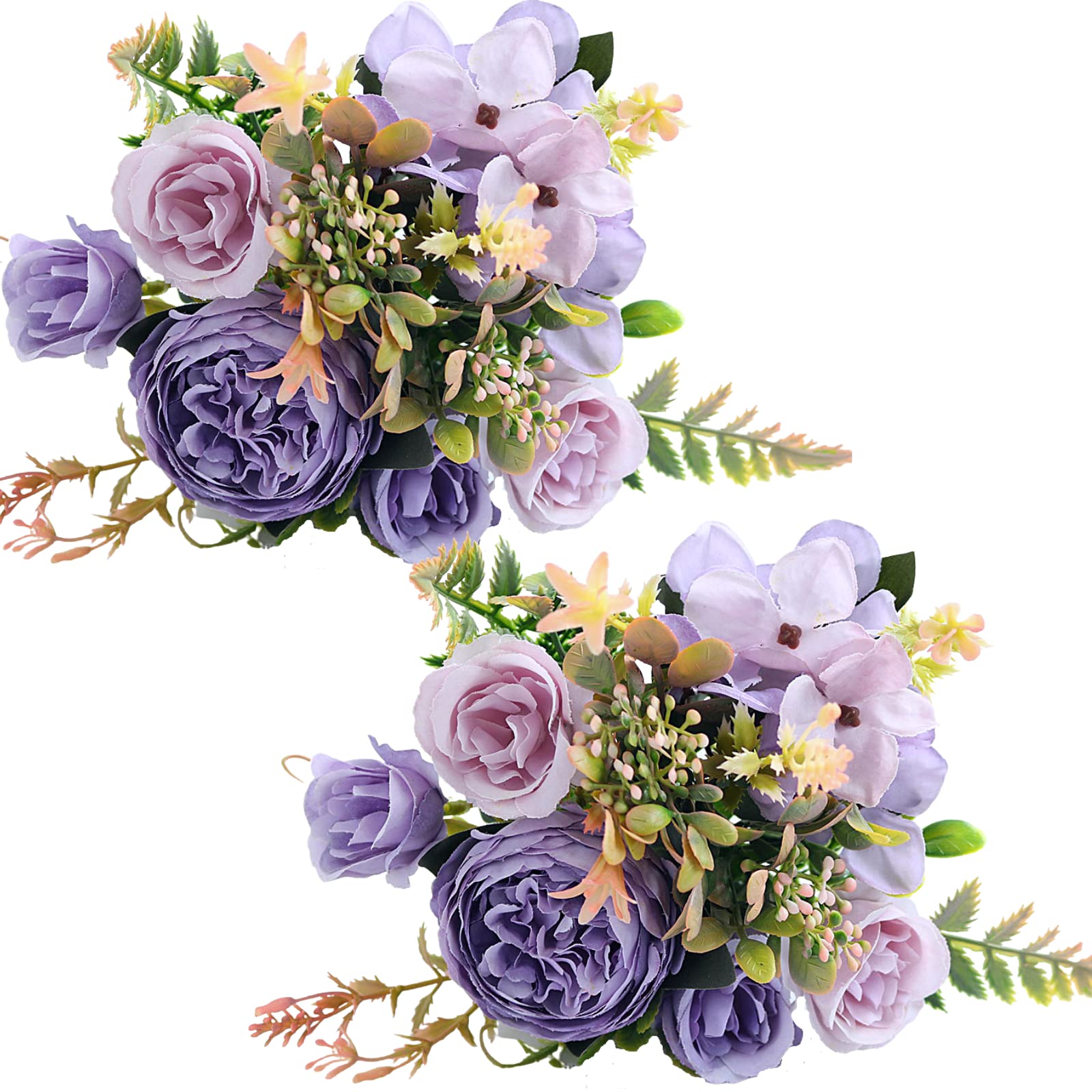 Artificial Peony Flowers - Small Silk Peony Bouquet for Wedding, Party, Cake & Home Decor - Realistic Purple Peonies for Centerpieces, Tablescapes & DIY Floral Arrangements
