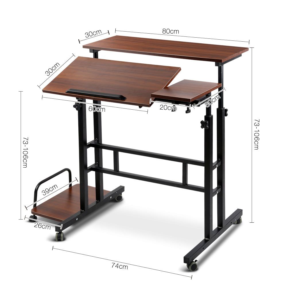 Dark Wood Twin Laptop Table Desk - Adjustable Portable Workstation for Home Office, Bed, Couch & Outdoor Use